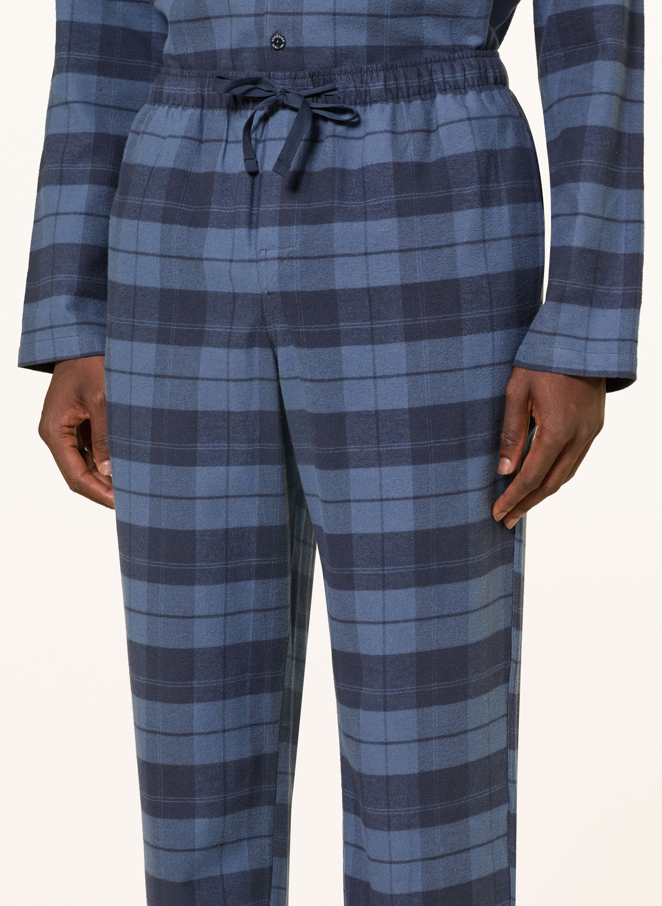 SCHIESSER Schlafanzug SELECTED PREMIUM WARMING aus Flanell: BLAUGRAU / DUNKELBLAU