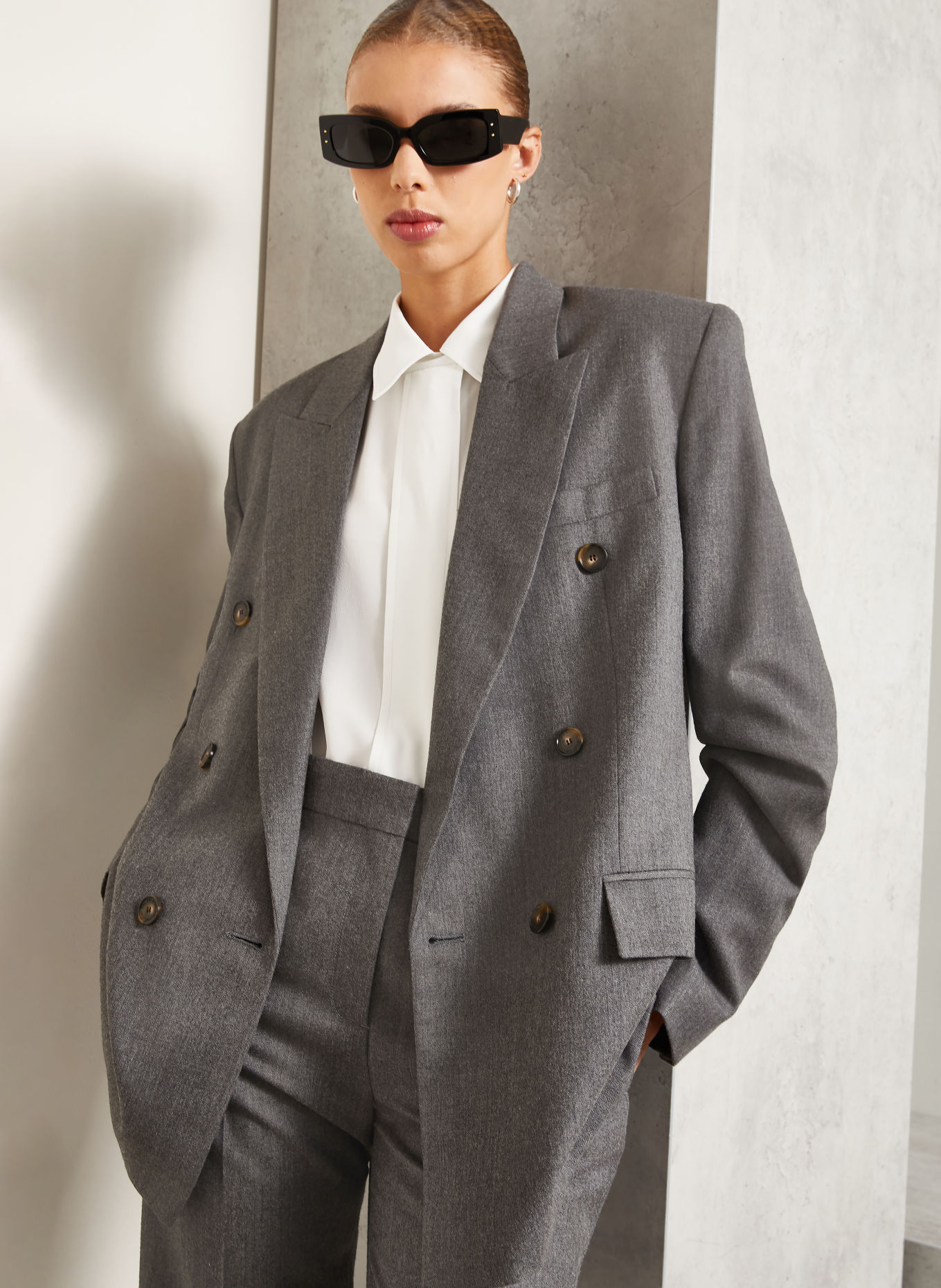STELLA McCARTNEY Długa marynarka z flaneli: SZARY