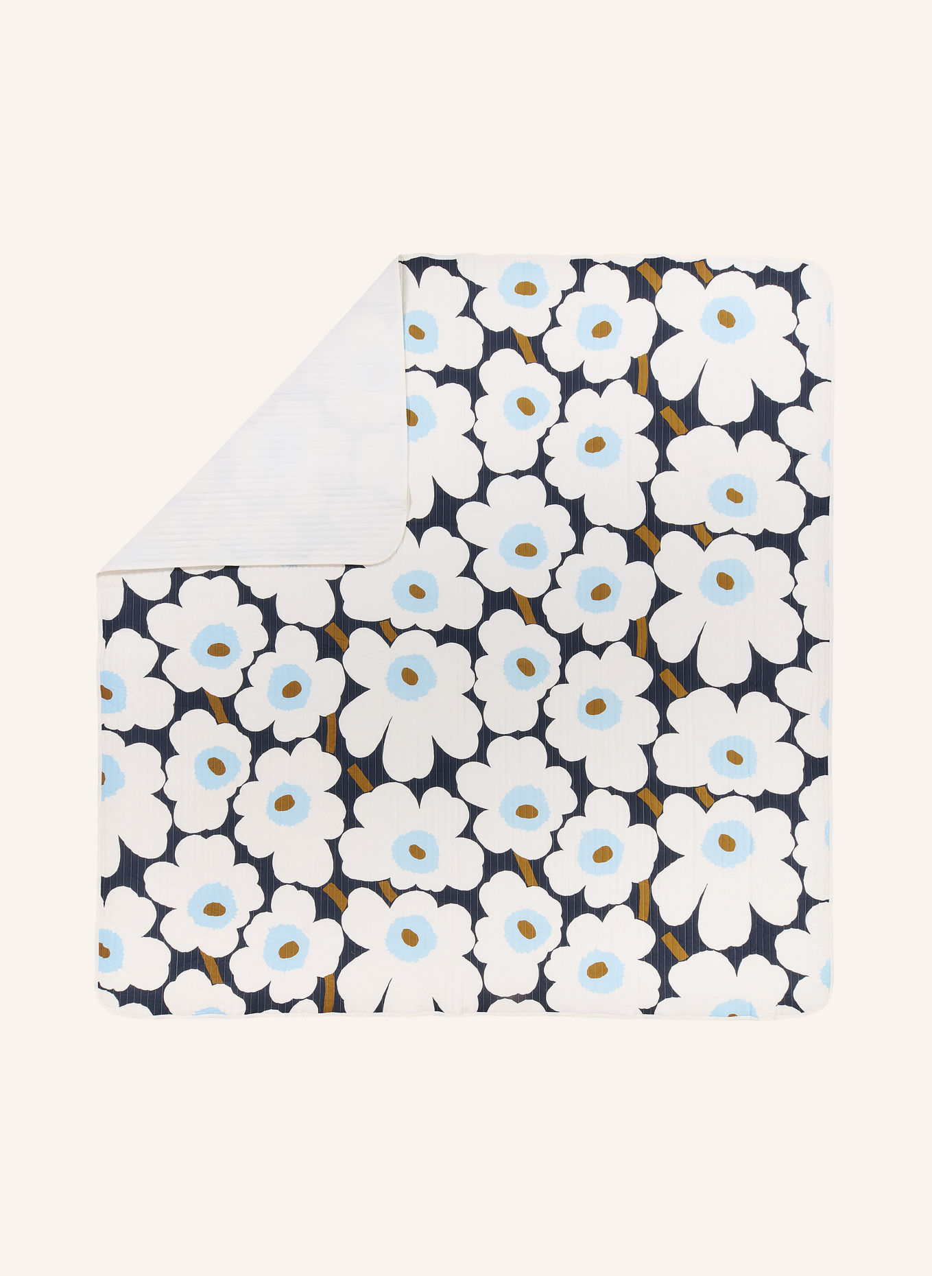 marimekko UNIKKO Bedspread: CREAM / LIGHT BLUE / DARK BLUE