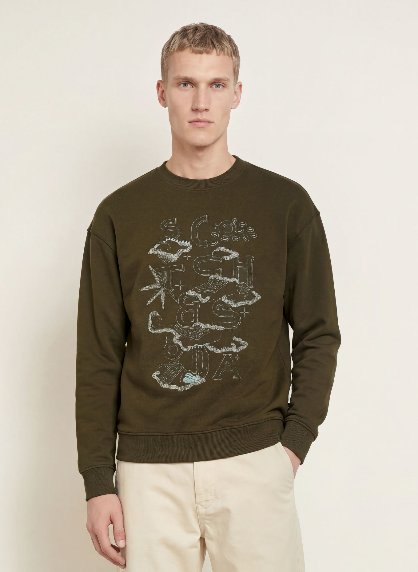 SCOTCH & SODA Hanorac: VERDE ÎNCHIS / ECRU / PETROL