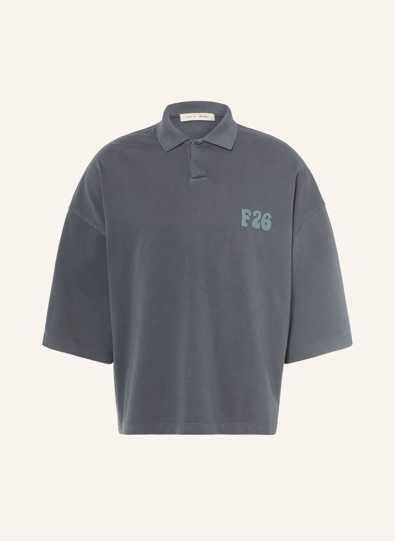 ESSENTIALS - FEAR OF GOD Tricou polo din jersey cu mâneci 3/4: GRI ÎNCHIS