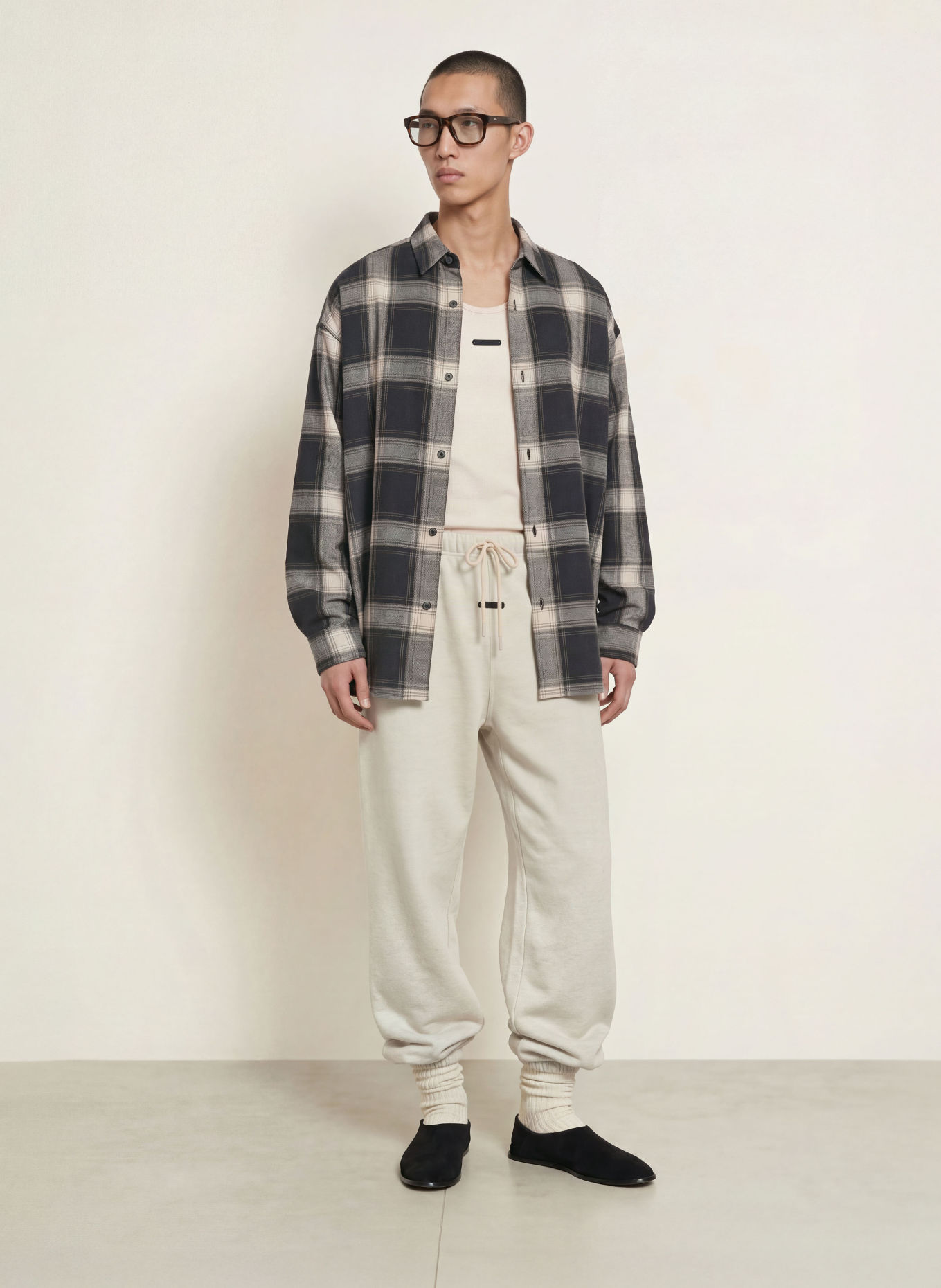 ESSENTIALS - FEAR OF GOD Cămașă din flanelă Comfort Fit: GRI / VERDE ÎNCHIS / NEGRU