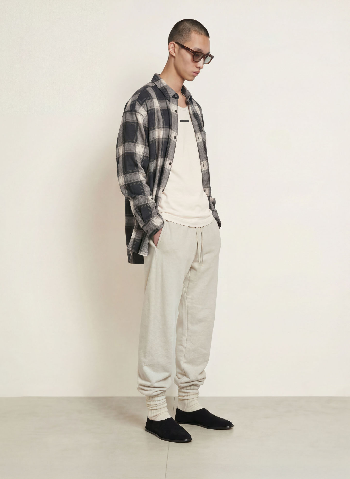 ESSENTIALS - FEAR OF GOD Cămașă din flanelă Comfort Fit: GRI / VERDE ÎNCHIS / NEGRU