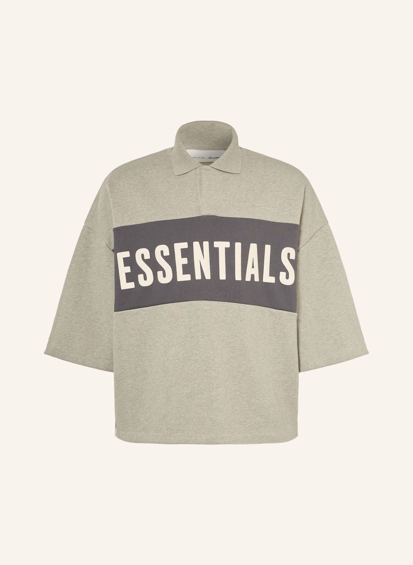 ESSENTIALS - FEAR OF GOD Tricou polo din material de tip sweat, cu mâneci 3/4: GRI / GRI ÎNCHIS / ALB