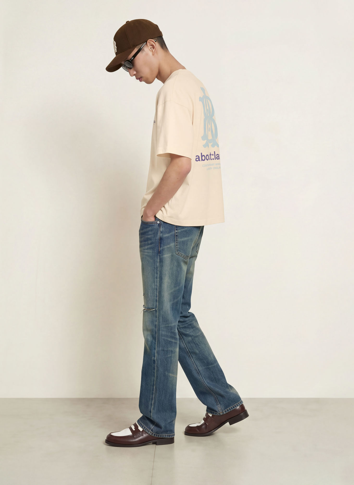 about:blank T-shirt: BEIGE / LICHTBLAUW / DONKERBLAUW