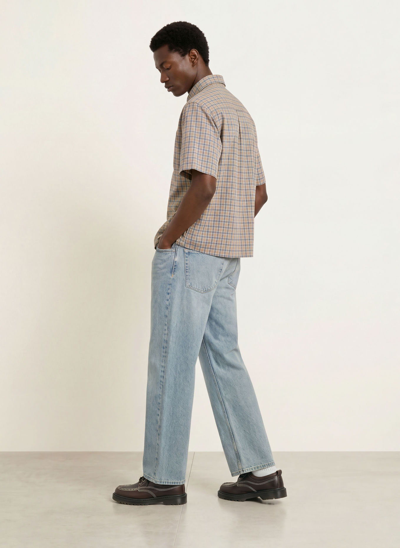 about:blank Kurzarm-Hemd Boxy Fit: BEIGE / ROT / BLAU