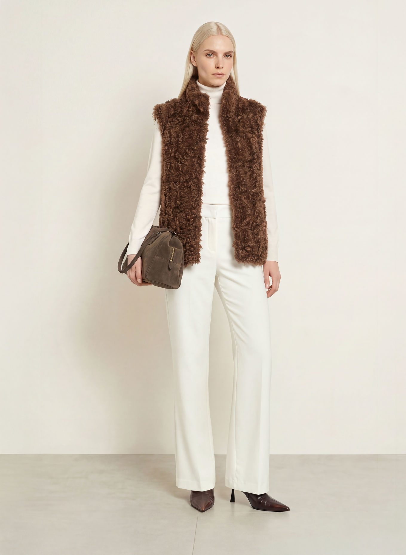 White Label Faux Fur Vest: BROWN