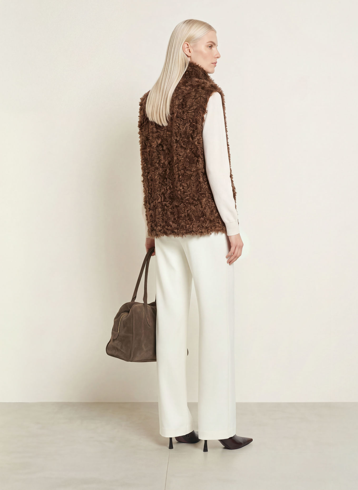 White Label Faux Fur Vest: BROWN