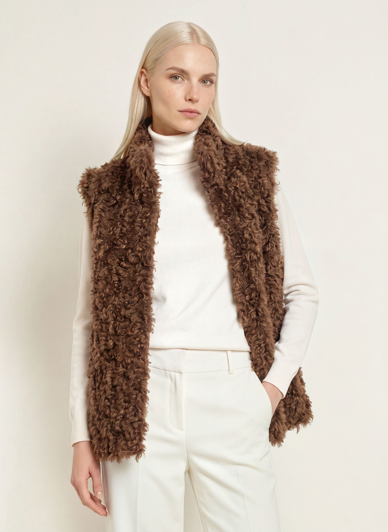 White Label Faux Fur Vest: BROWN
