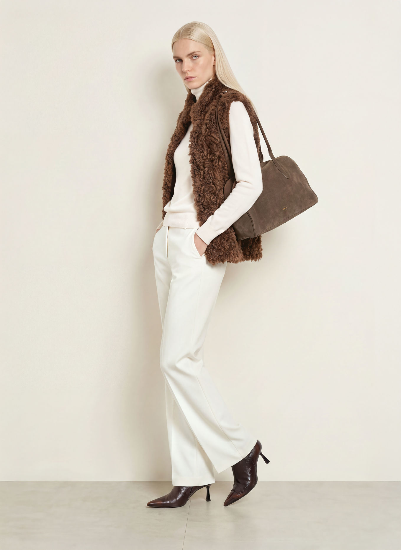 White Label Faux Fur Vest: BROWN