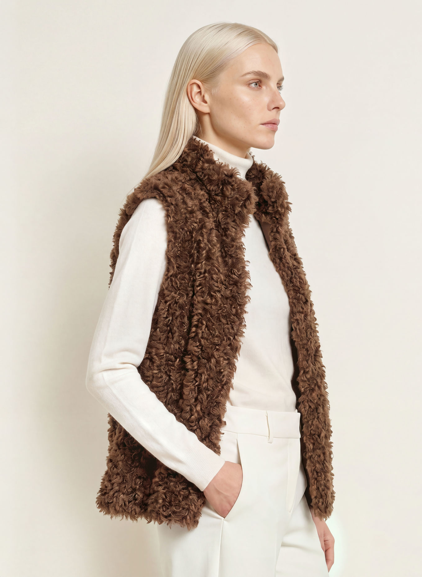 White Label Faux Fur Vest: BROWN