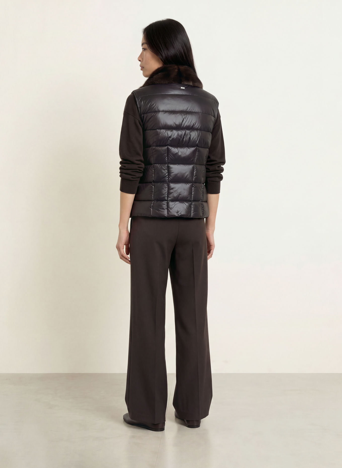 White Label Kunstfell-Weste im Materialmix: DUNKELBRAUN
