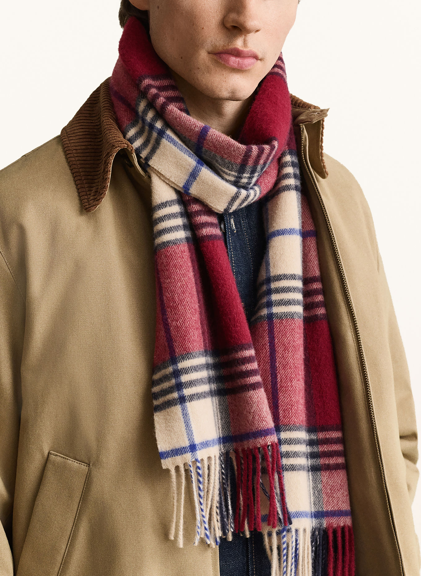 GANT Sjaal van merinowol: DONKERROOD / LICHTBRUIN / BLAUW