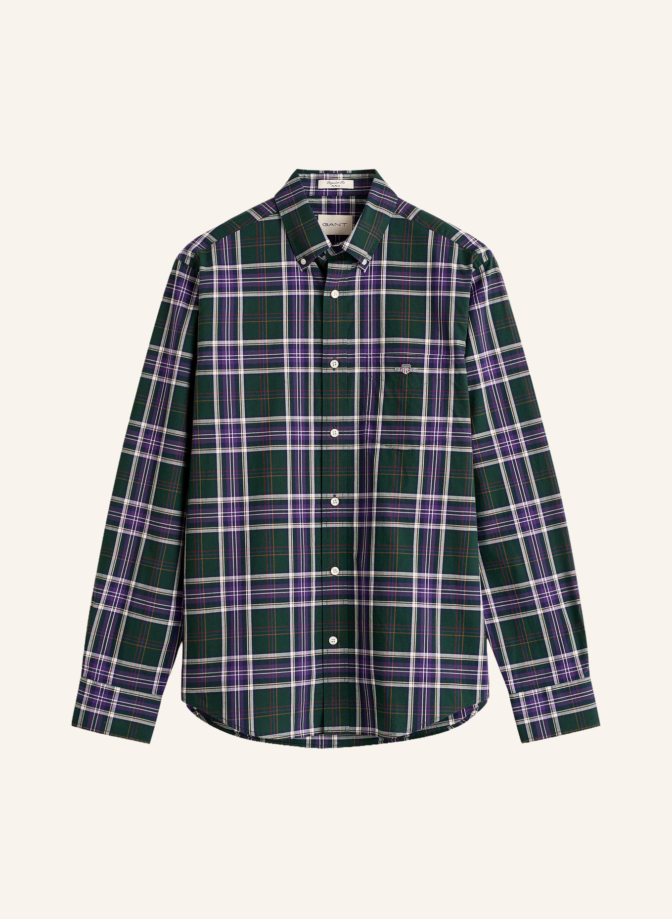 GANT Regular Fit Shirt: DARK GREEN / DARK PURPLE / WHITE
