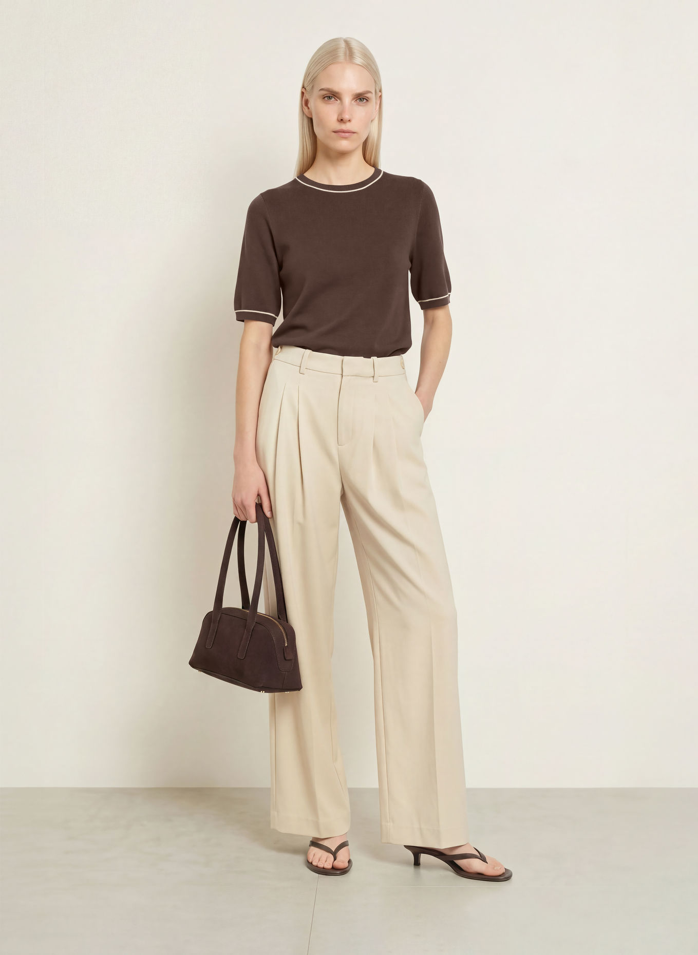 comma Knit shirt: DARK BROWN / BEIGE