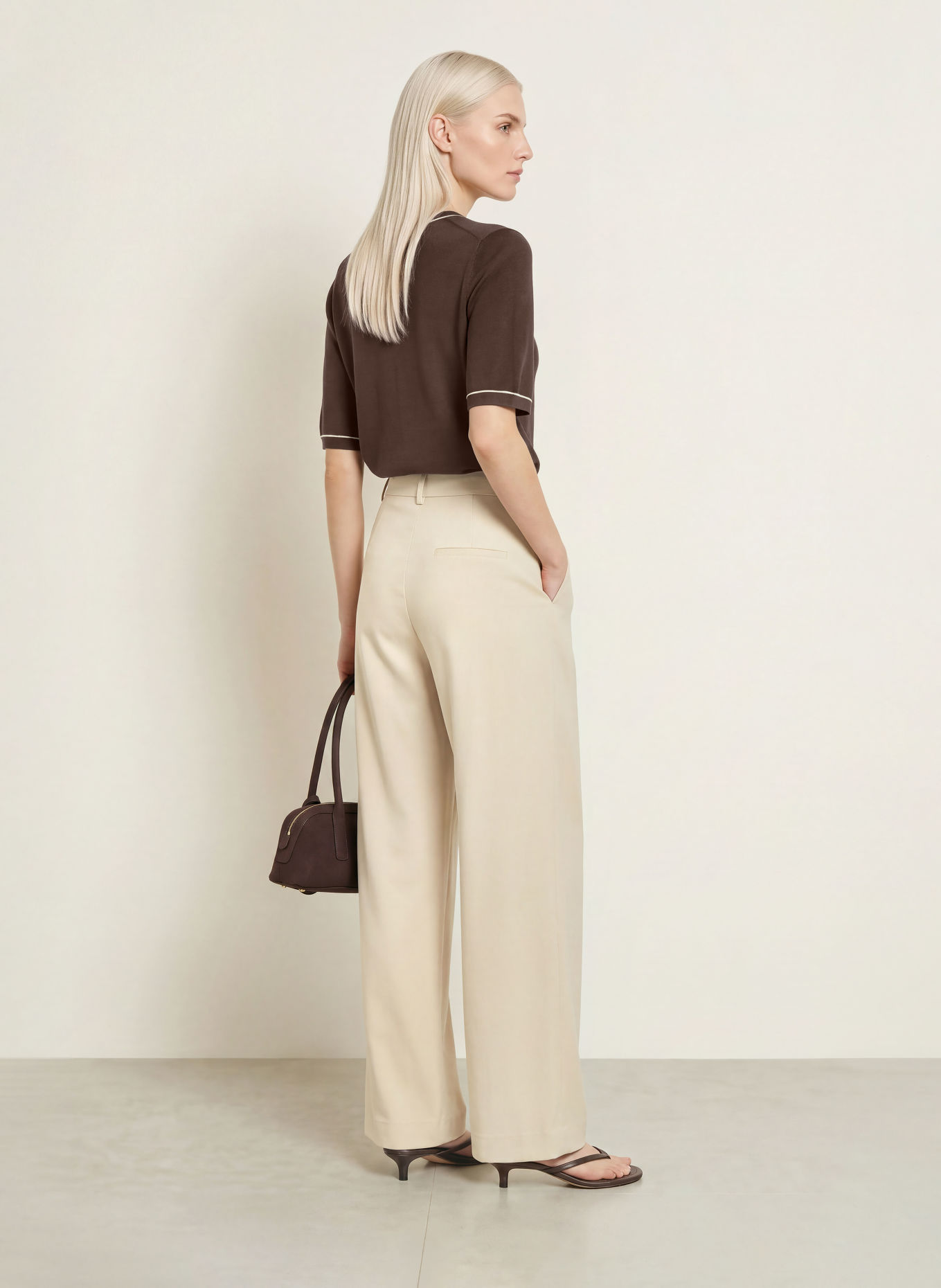 comma Knit shirt: DARK BROWN / BEIGE