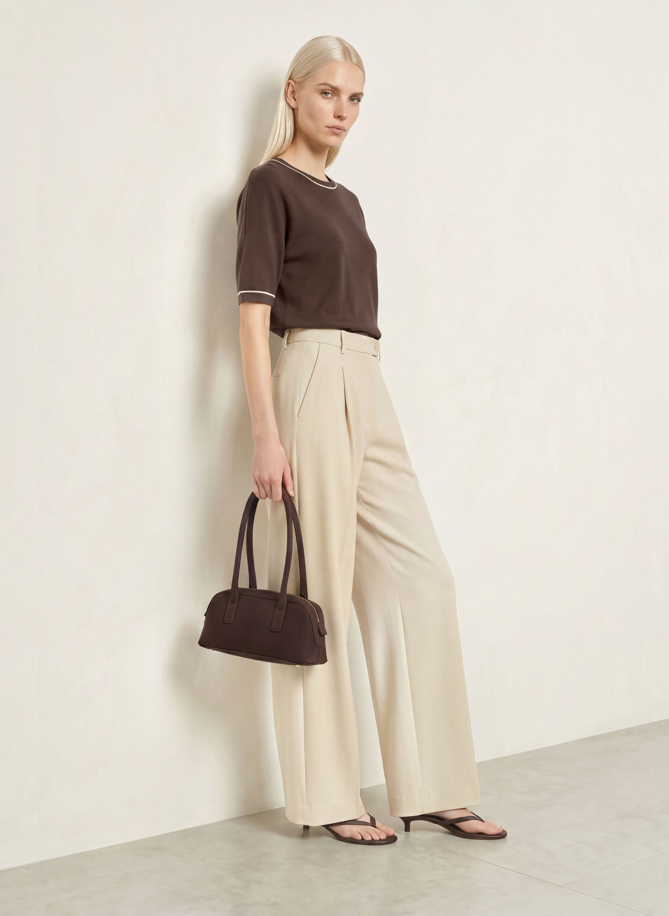 comma Knit shirt: DARK BROWN / BEIGE