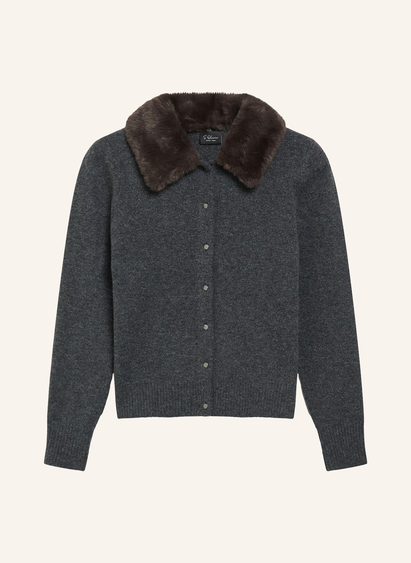 s.Oliver BLACK LABEL Strickjacke mit Kunstfell: DUNKELGRAU / DUNKELBRAUN