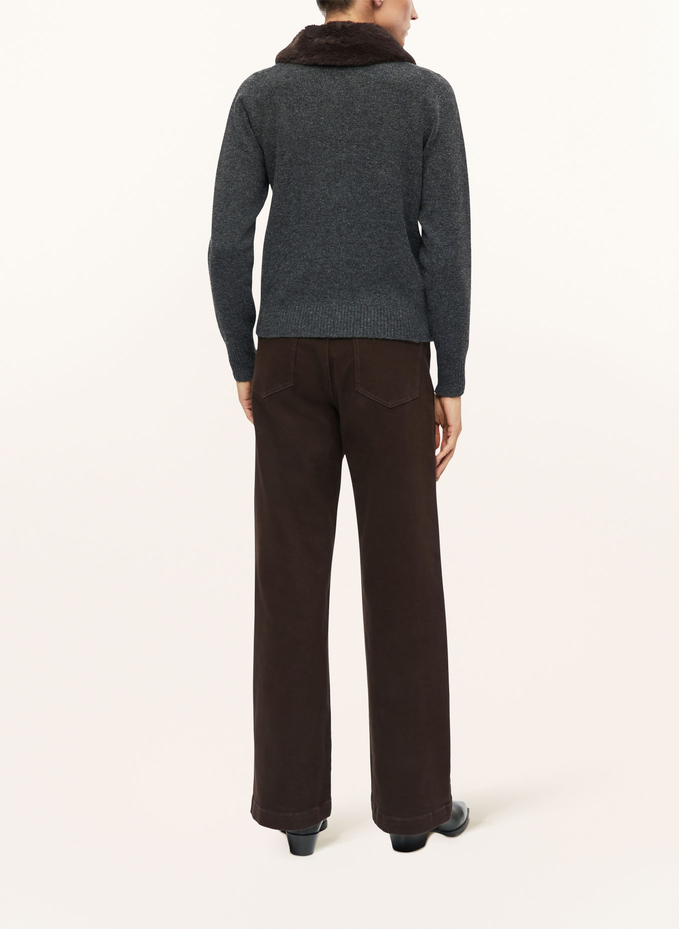 s.Oliver BLACK LABEL Strickjacke mit Kunstfell: DUNKELGRAU / DUNKELBRAUN