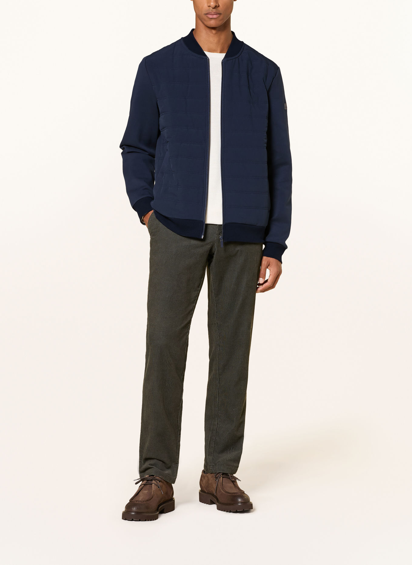 FYNCH-HATTON Sweatjacke im Materialmix: DUNKELBLAU