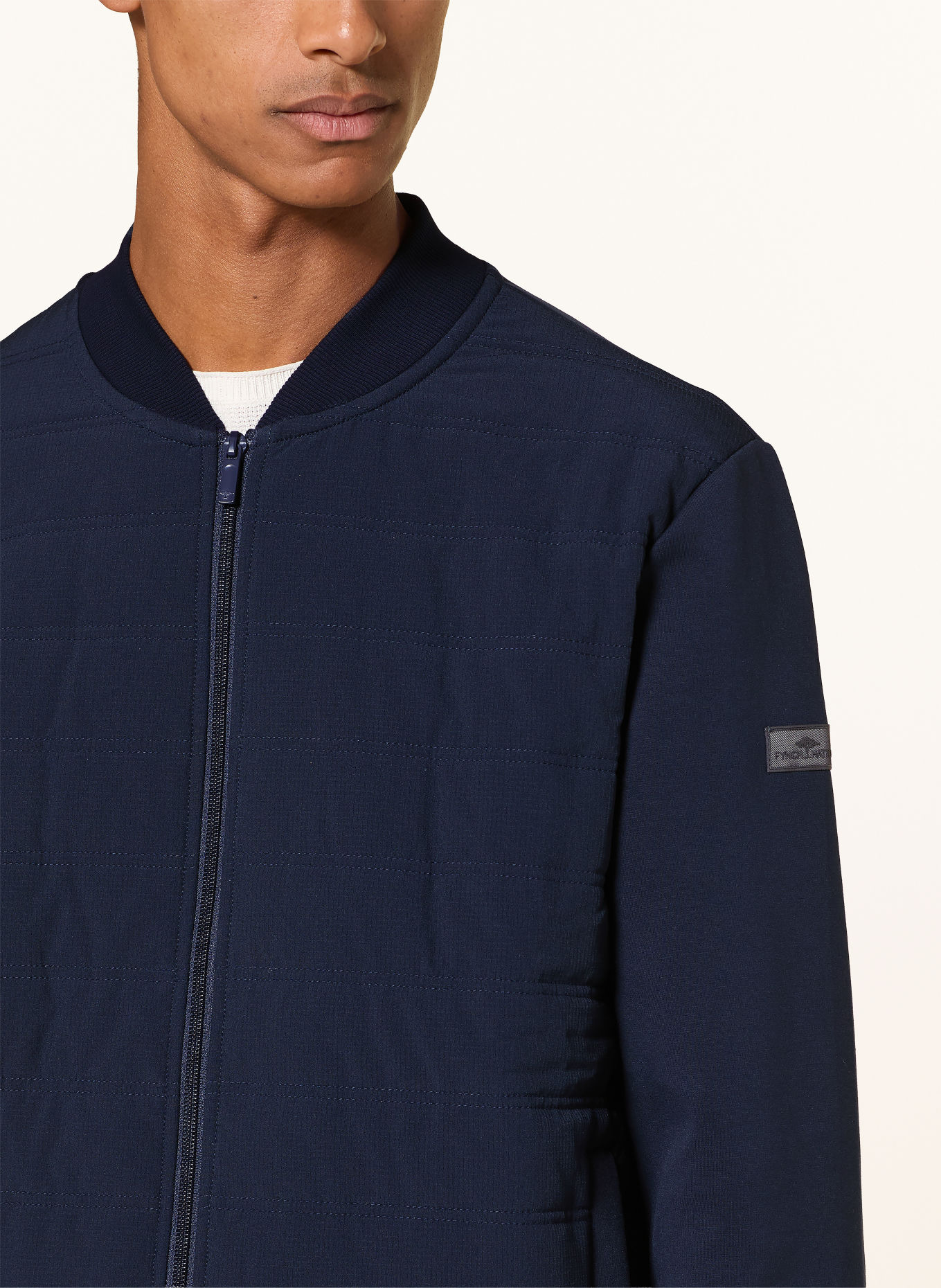 FYNCH-HATTON Sweatjacke im Materialmix: DUNKELBLAU