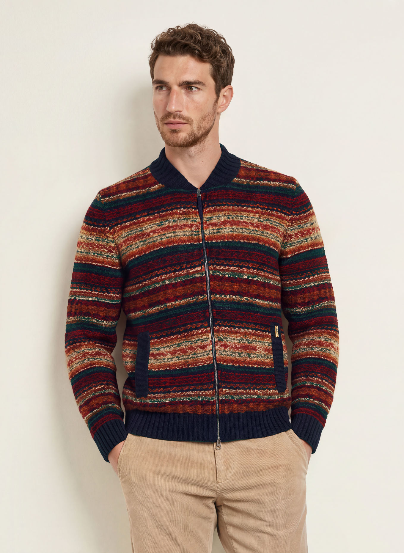 Luis Trenker Vest LUWILLY: CRÈME / GROEN / DONKERBLAUW