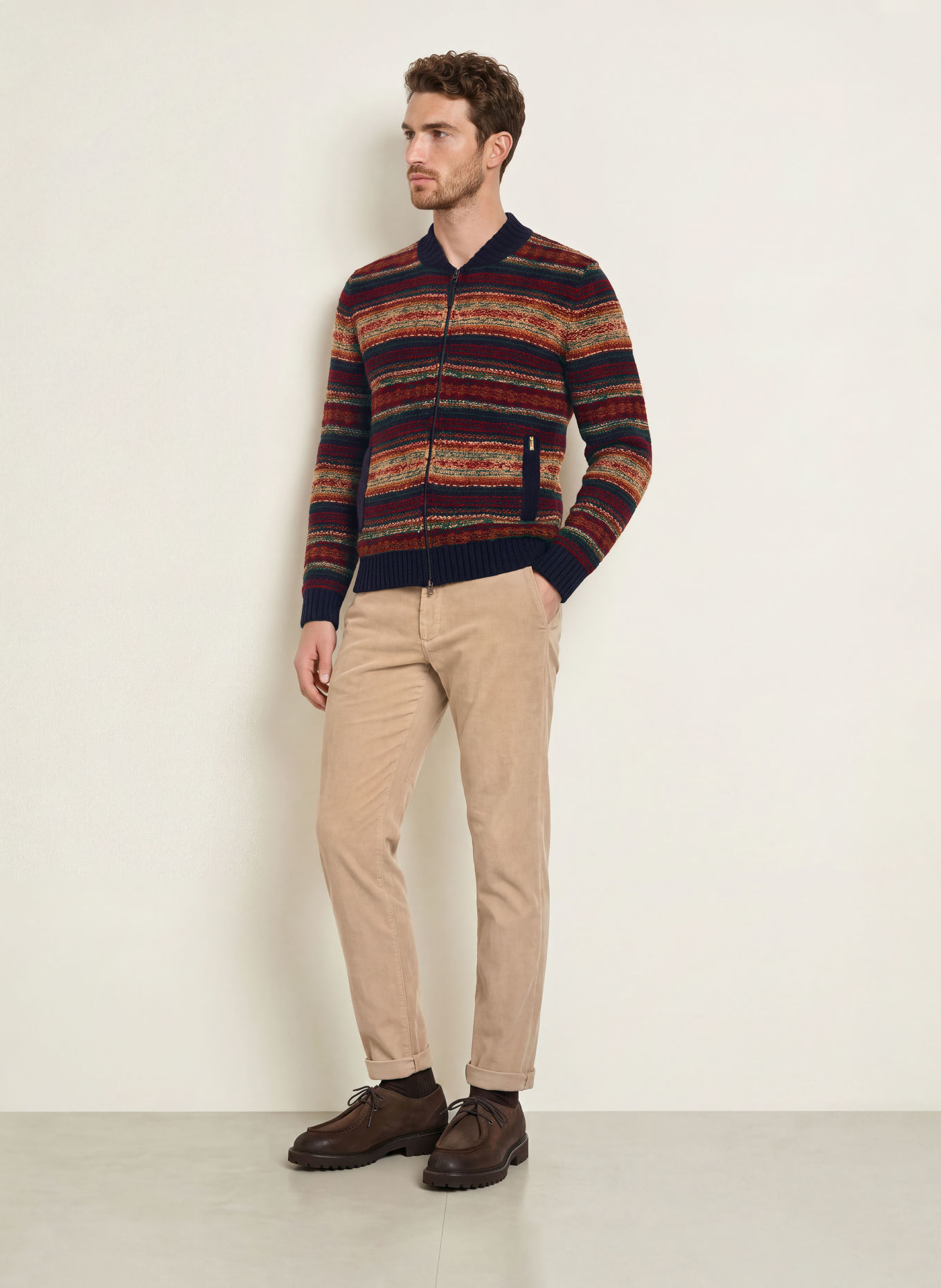 Luis Trenker Vest LUWILLY: CRÈME / GROEN / DONKERBLAUW