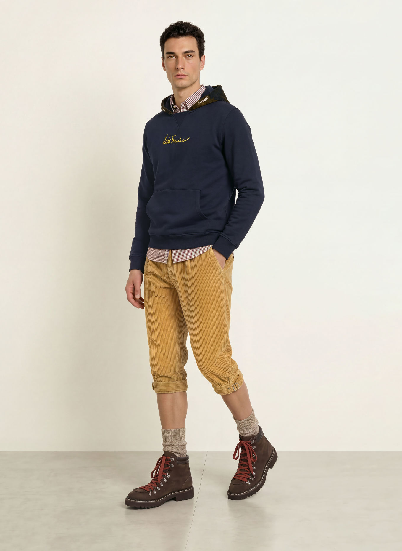 Luis Trenker Hoodie LUPHILIPP: DONKERBLAUW / BRUIN / OLIJF