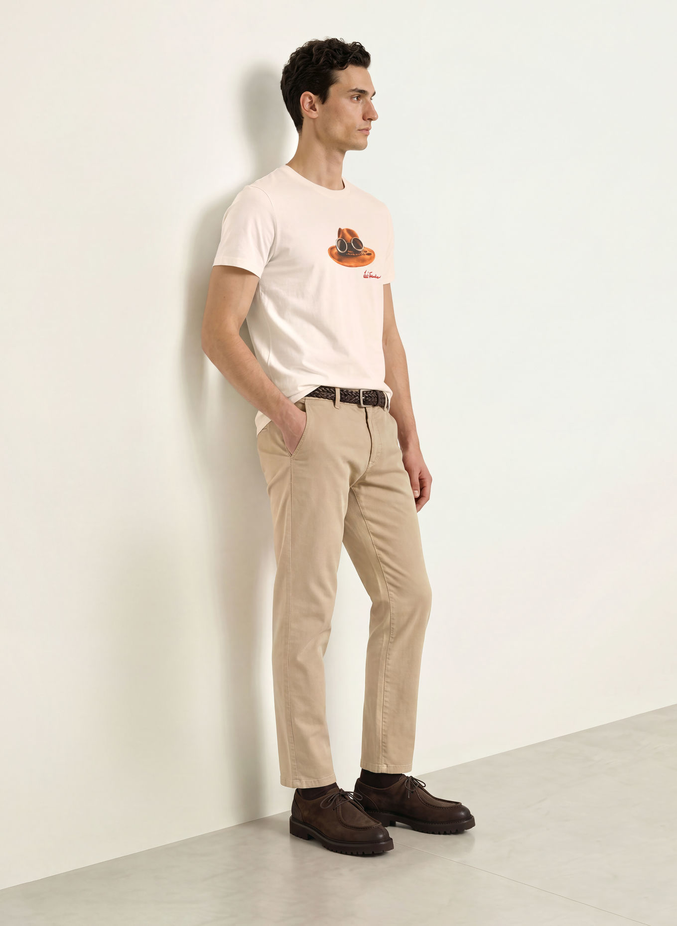Luis Trenker T-Shirt DER HUT: WEISS / CAMEL / DUNKELBRAUN