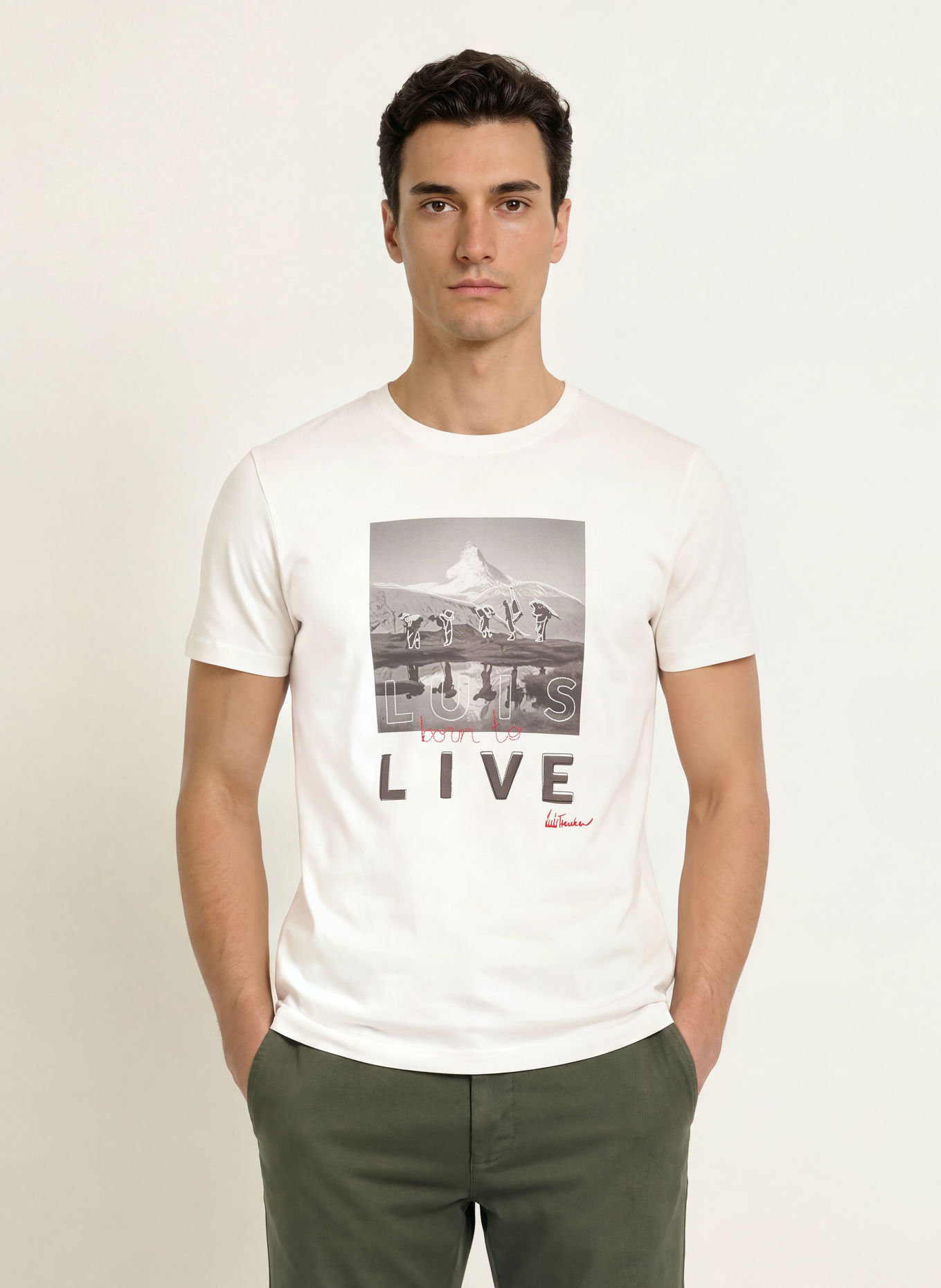 Luis Trenker T-shirt LUPEAK: VIT / GRÅ / MÖRKRÖD