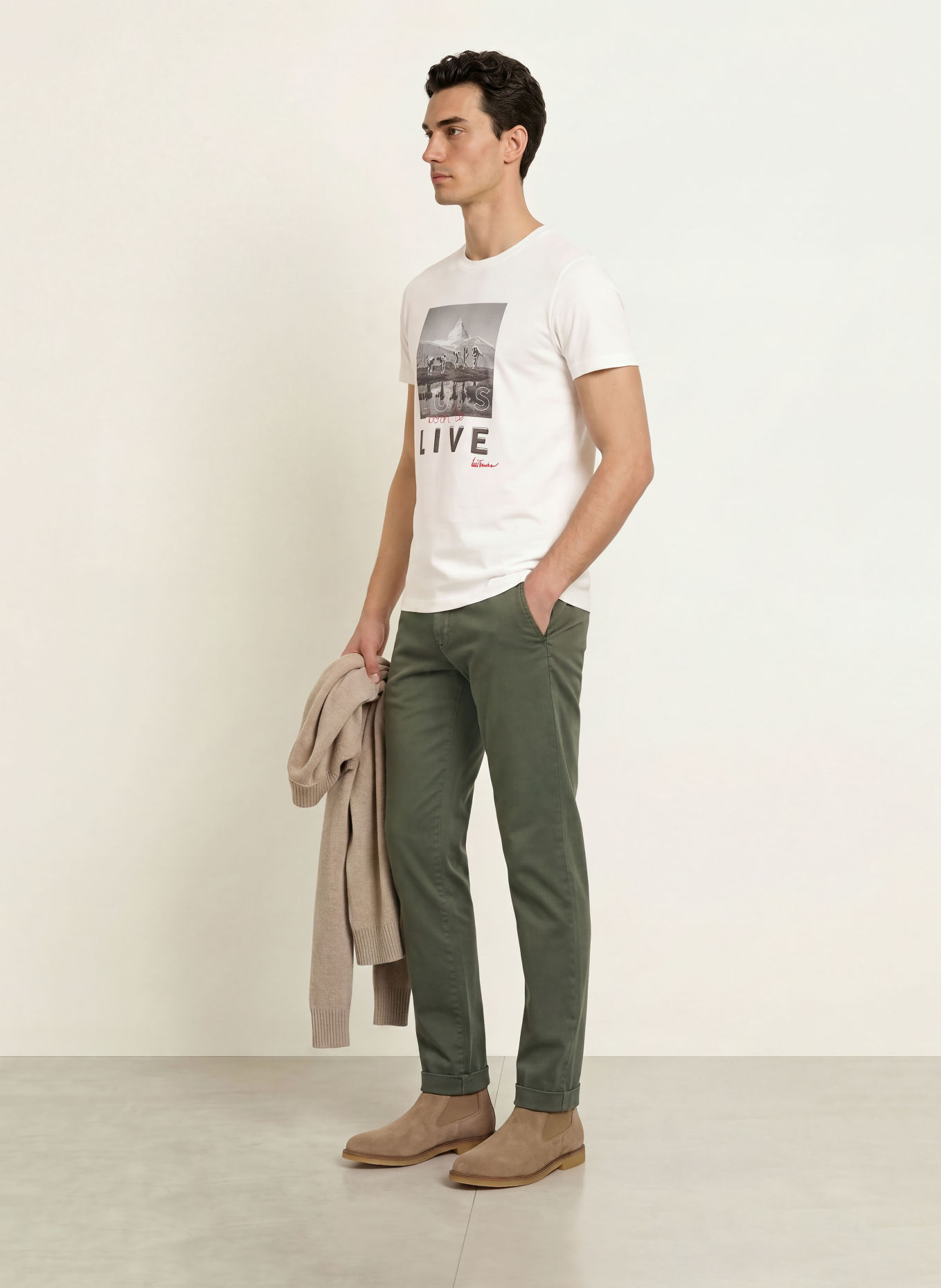 Luis Trenker T-shirt LUPEAK: VIT / GRÅ / MÖRKRÖD