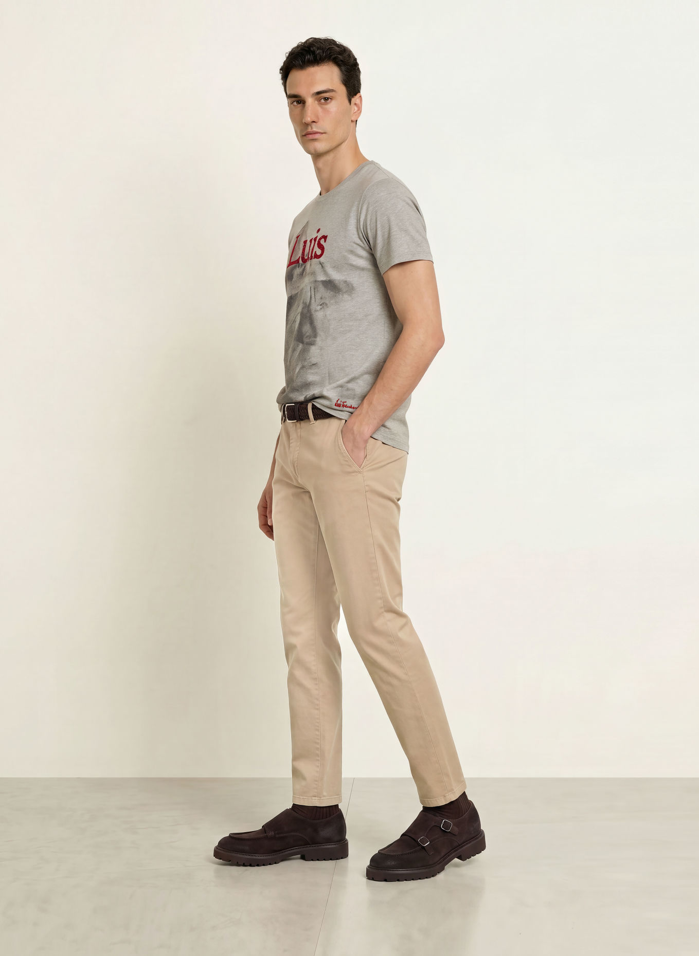 Luis Trenker T-Shirt LUFACE: HELLGRAU / DUNKELGRAU / ROT