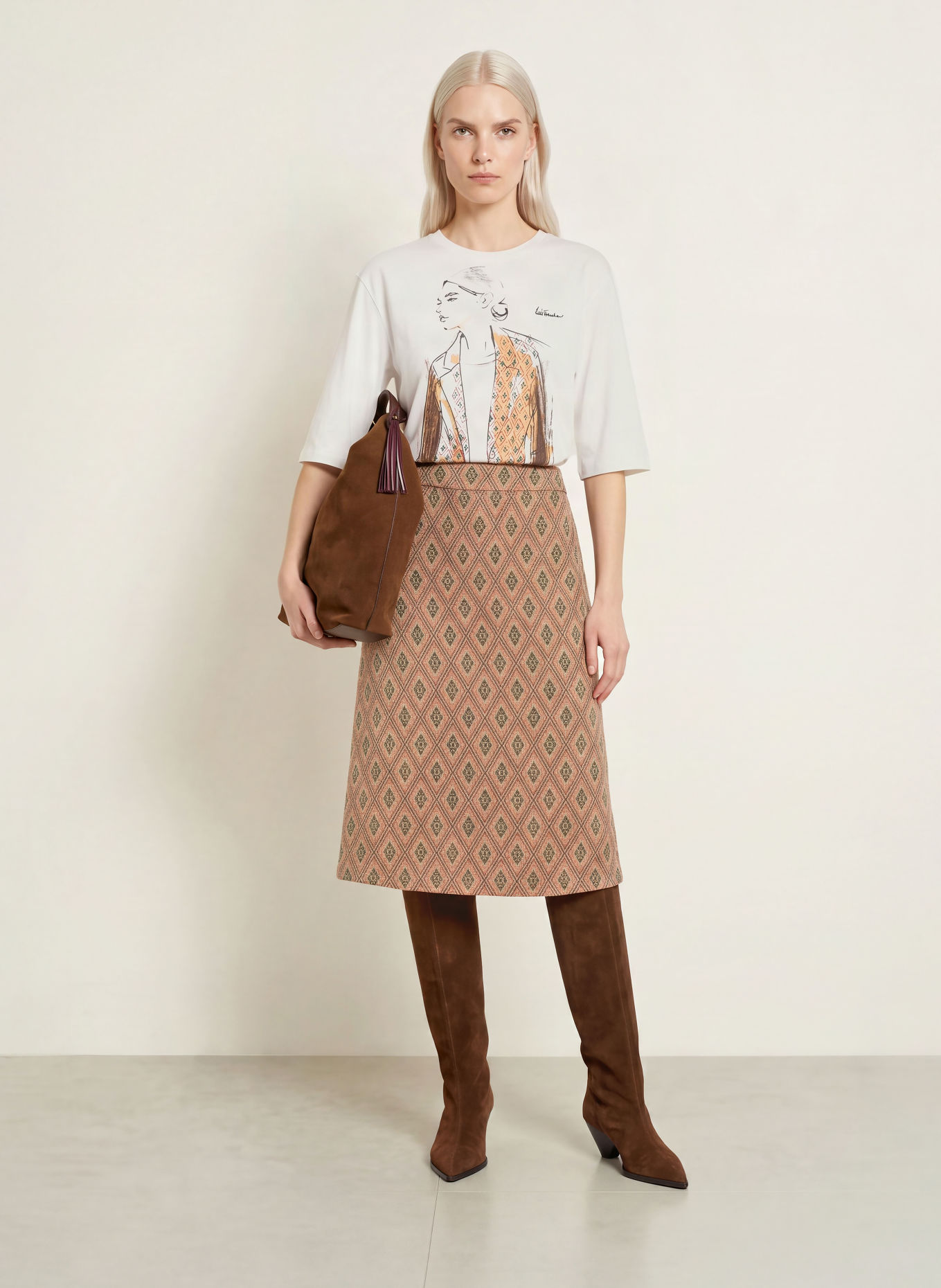 Luis Trenker T-shirt LUDAMI: VIT / BEIGE / SVART