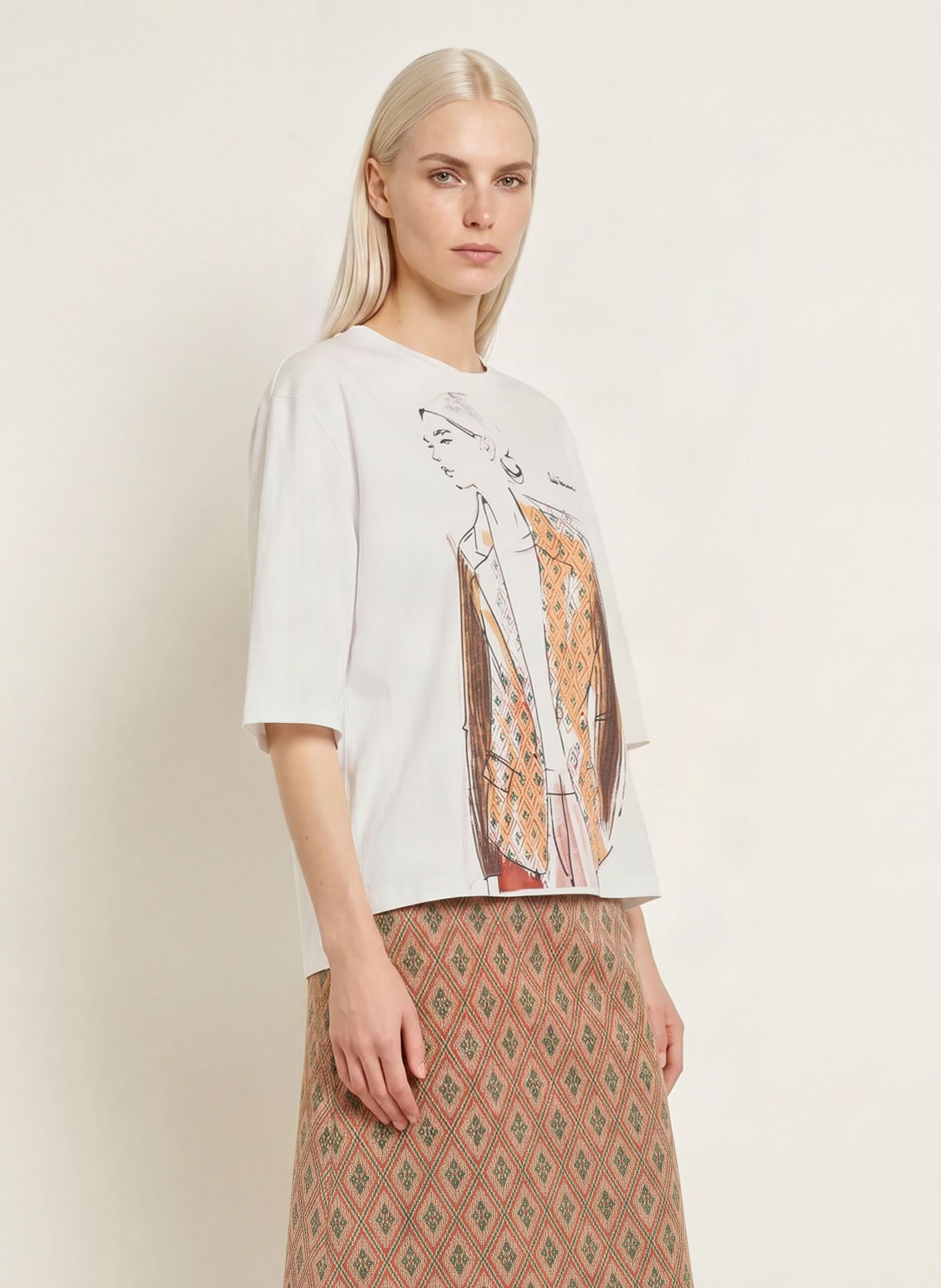 Luis Trenker T-shirt LUDAMI: VIT / BEIGE / SVART