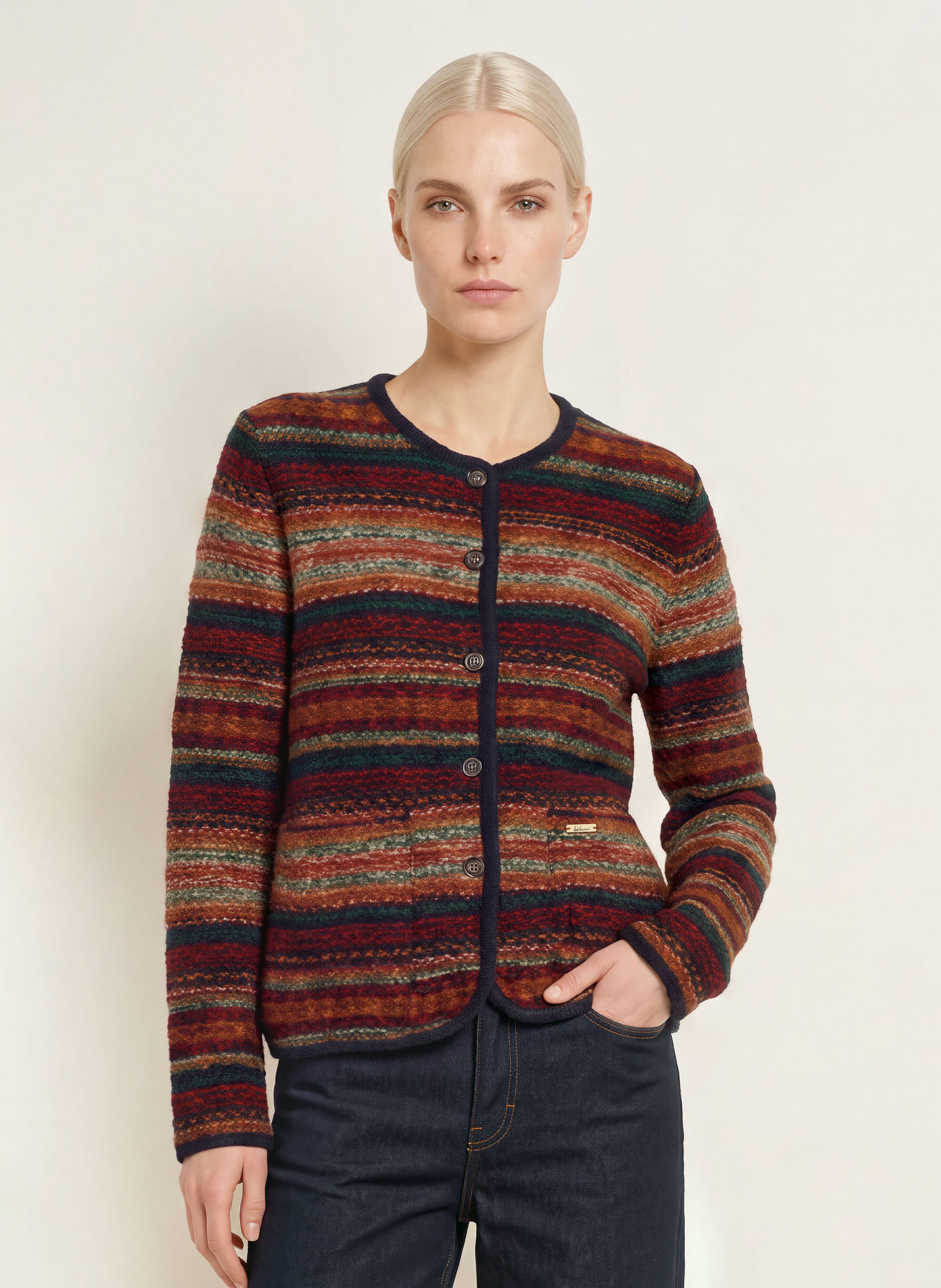 Luis Trenker LUAROWENA Cardigan: BROWN / GREEN / DARK BLUE