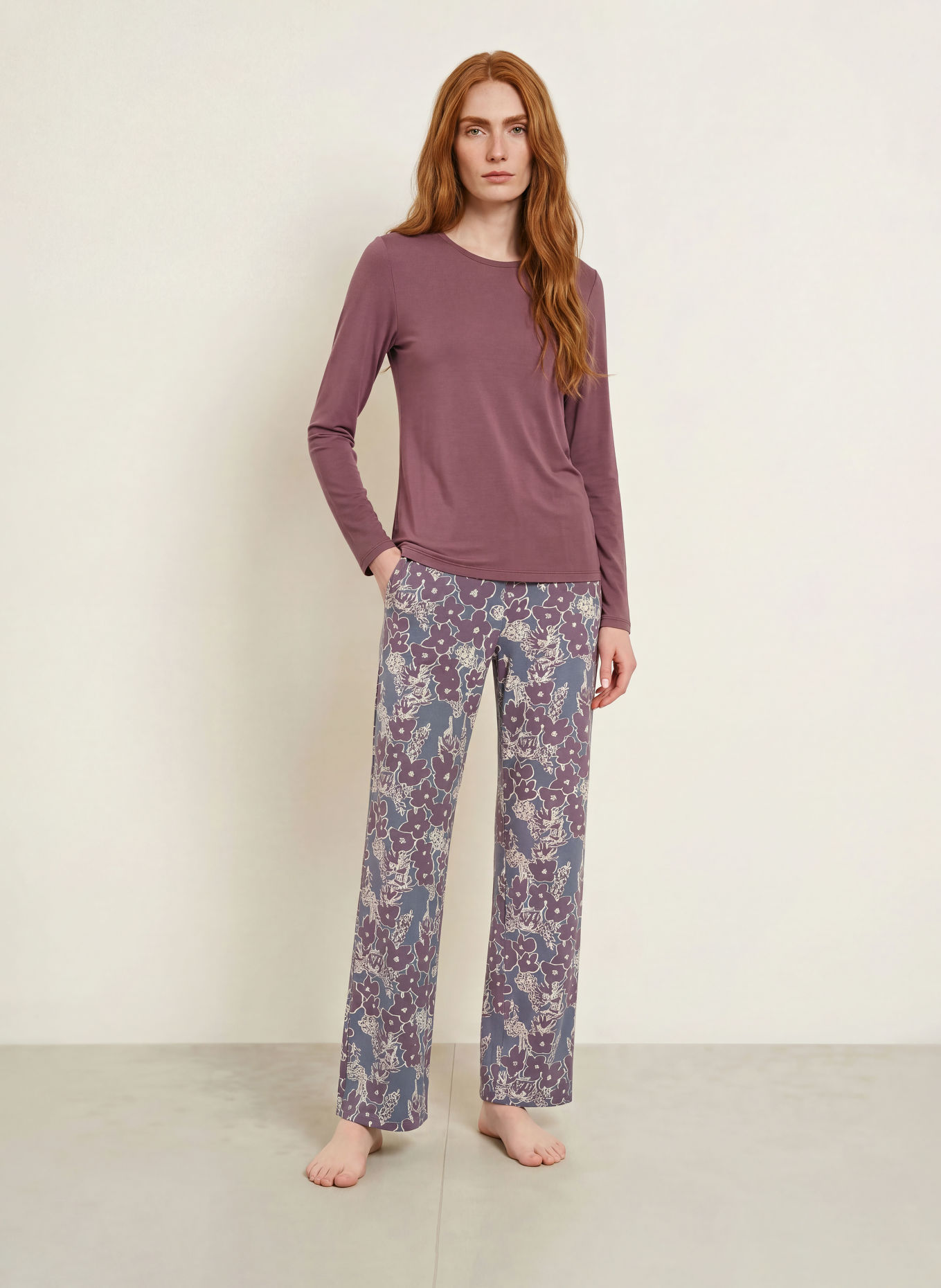 SCHIESSER Slaapbroek MIX + RELAX: DONKERROOD / BEIGE / BLAUWGRIJS