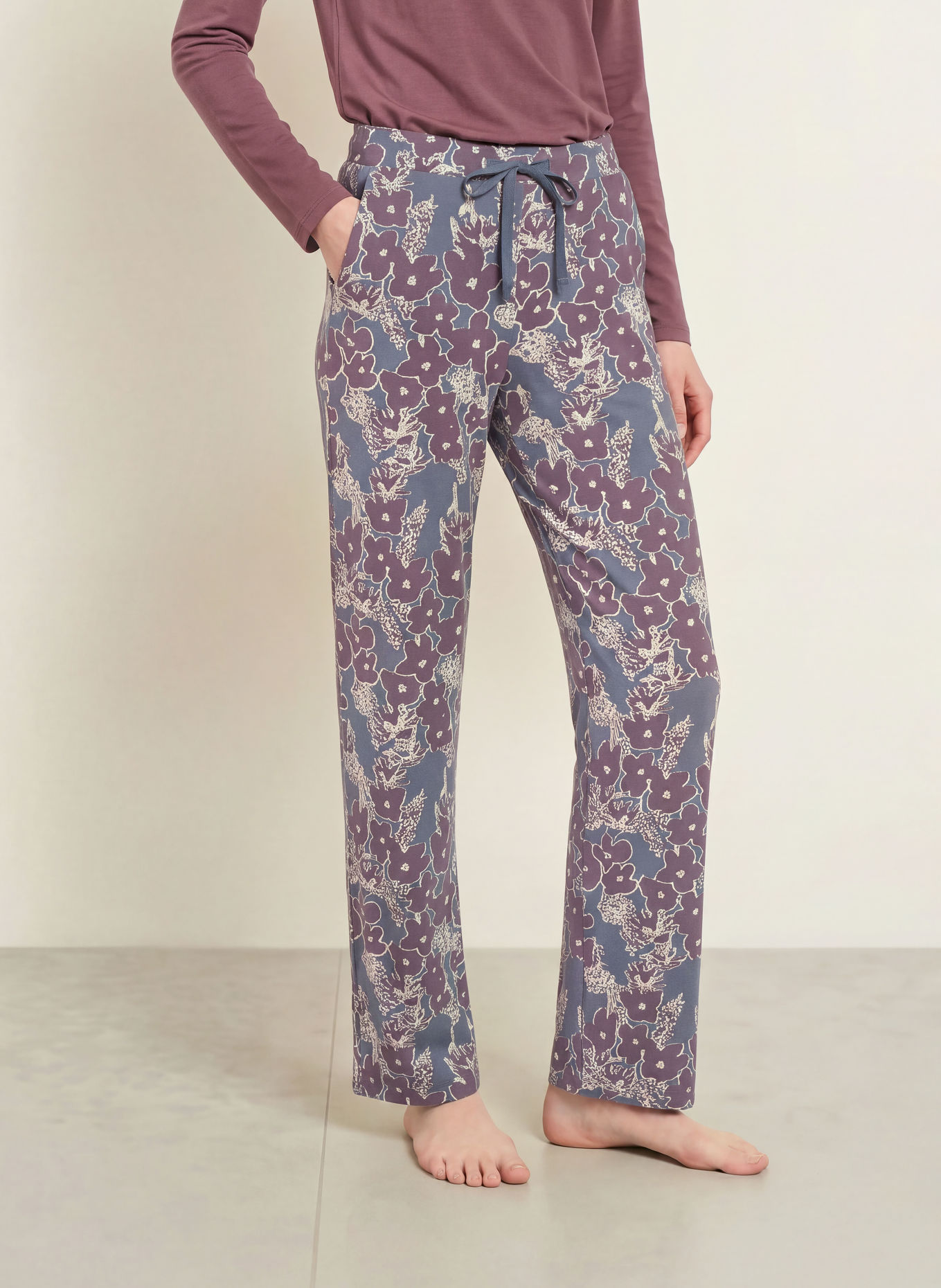 SCHIESSER Slaapbroek MIX + RELAX: DONKERROOD / BEIGE / BLAUWGRIJS