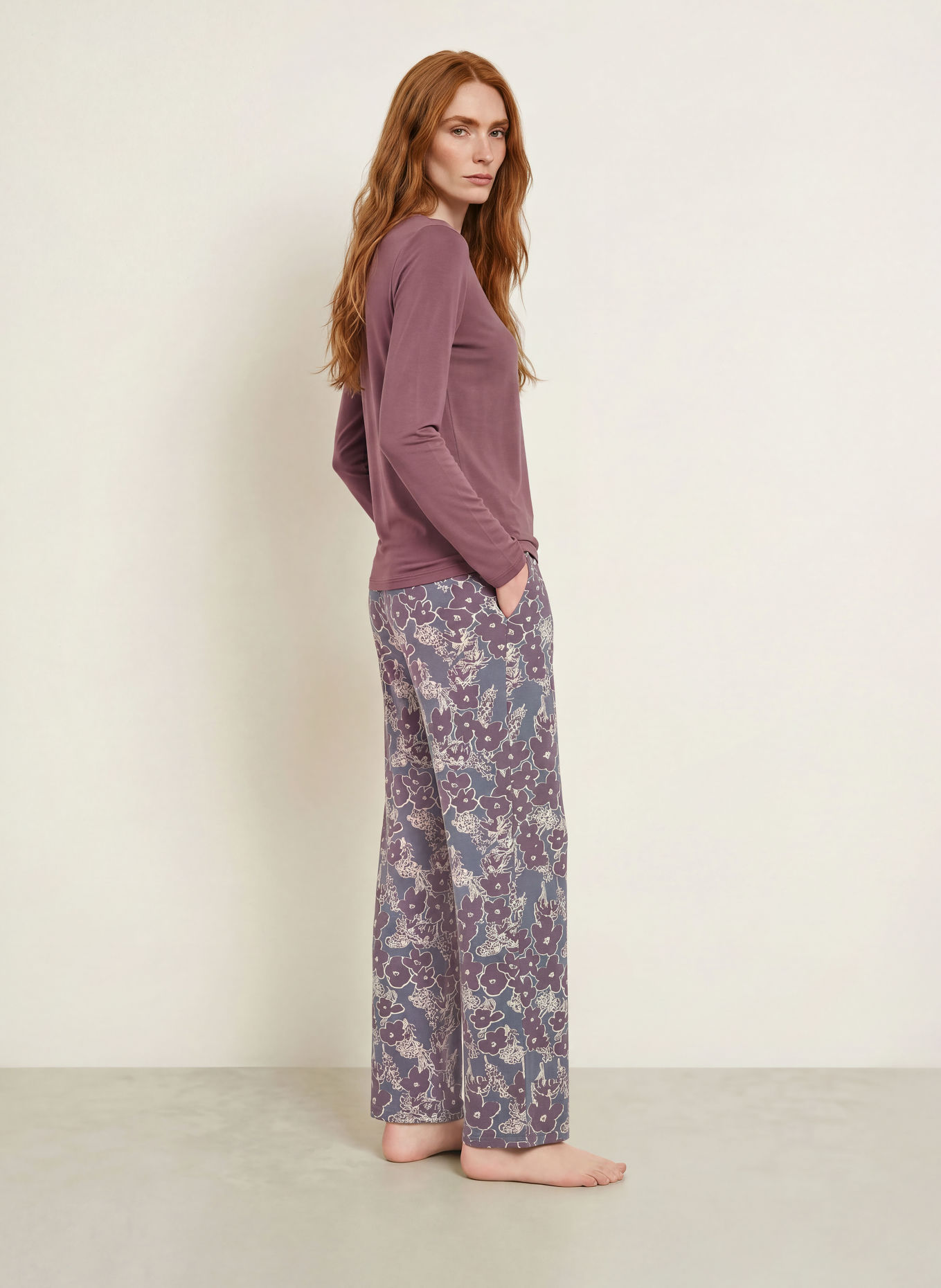 SCHIESSER Slaapbroek MIX + RELAX: DONKERROOD / BEIGE / BLAUWGRIJS