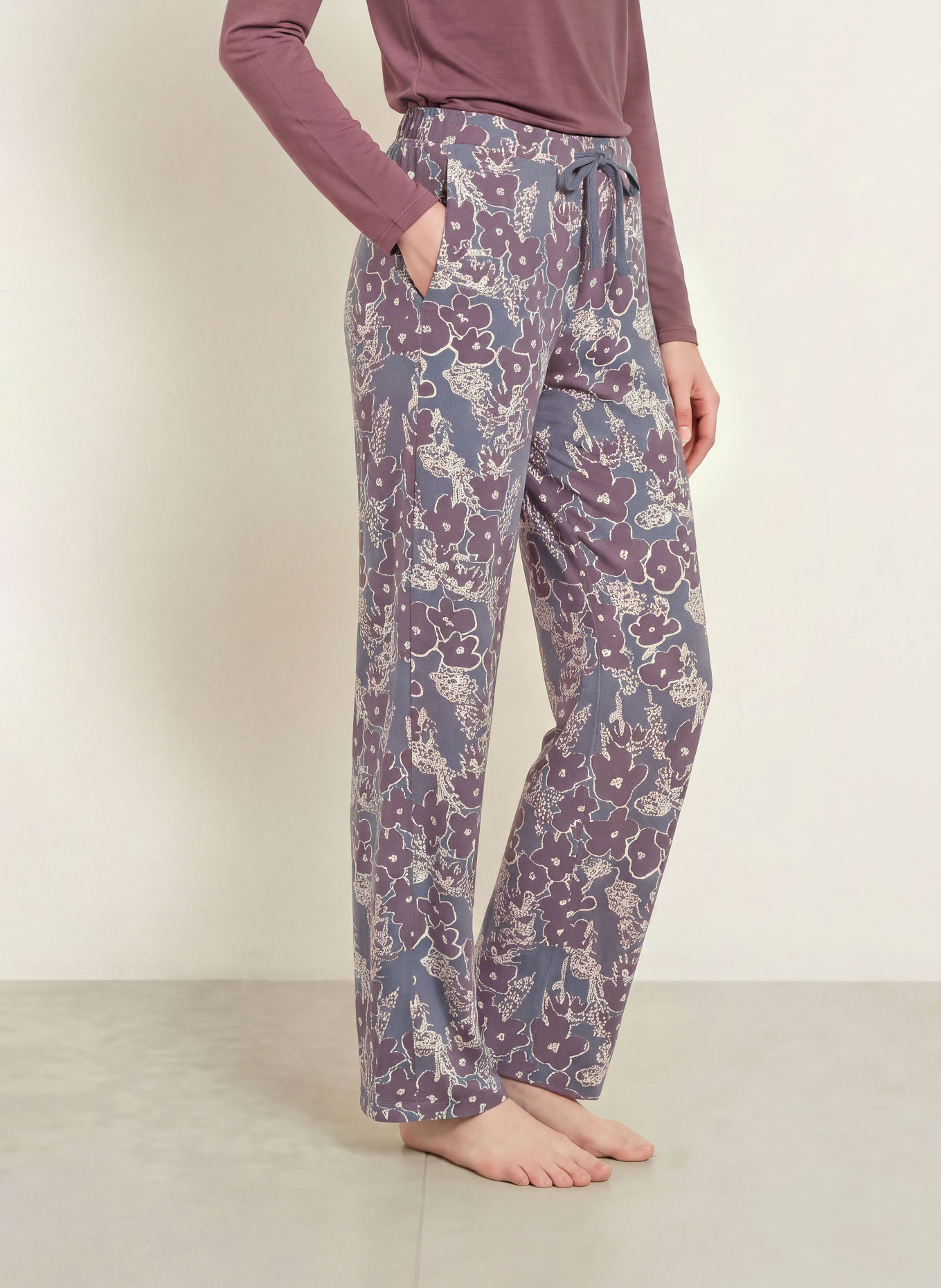 SCHIESSER Slaapbroek MIX + RELAX: DONKERROOD / BEIGE / BLAUWGRIJS