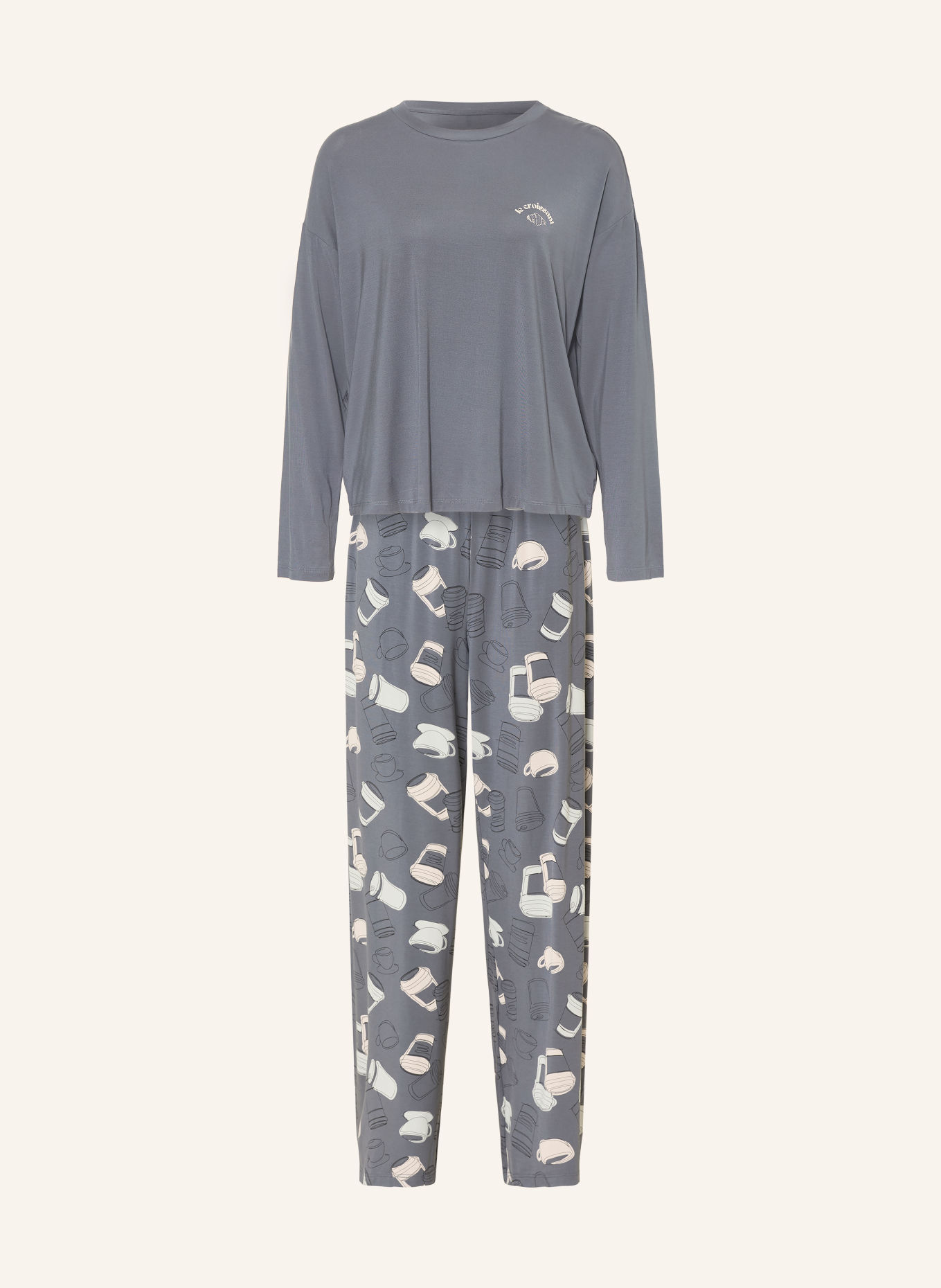 SCHIESSER Schlafanzug CASUAL FASHION: BLAUGRAU / CREME / MINT