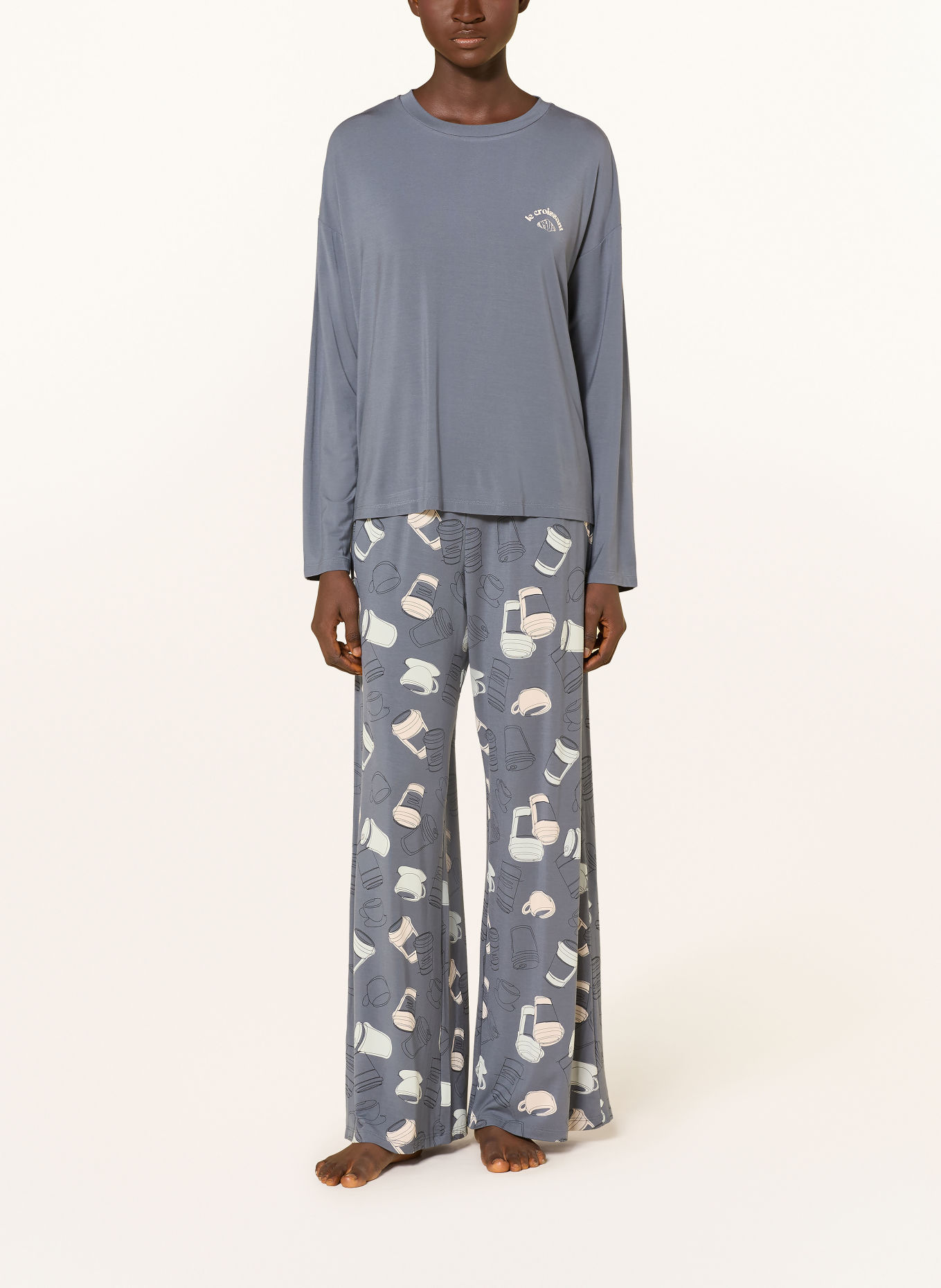 SCHIESSER Schlafanzug CASUAL FASHION: BLAUGRAU / CREME / MINT