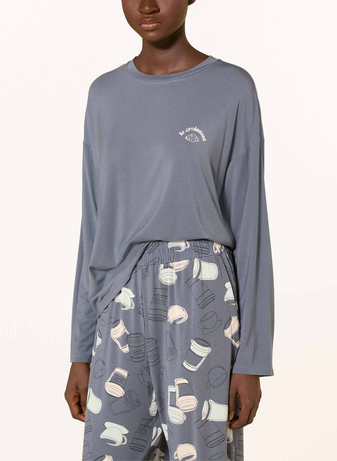 SCHIESSER Schlafanzug CASUAL FASHION: BLAUGRAU / CREME / MINT