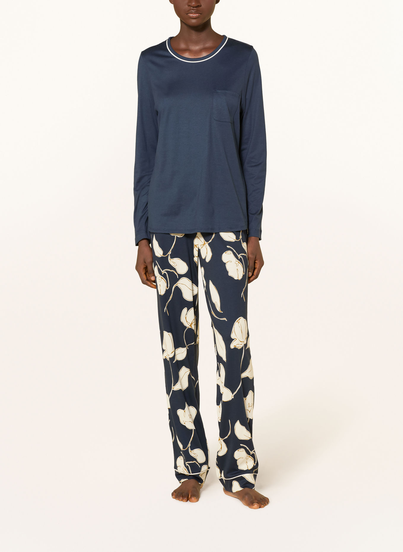 SCHIESSER Pyjama COMFORT NIGHTWEAR: DONKERBLAUW / LICHTBRUIN / CRÈME