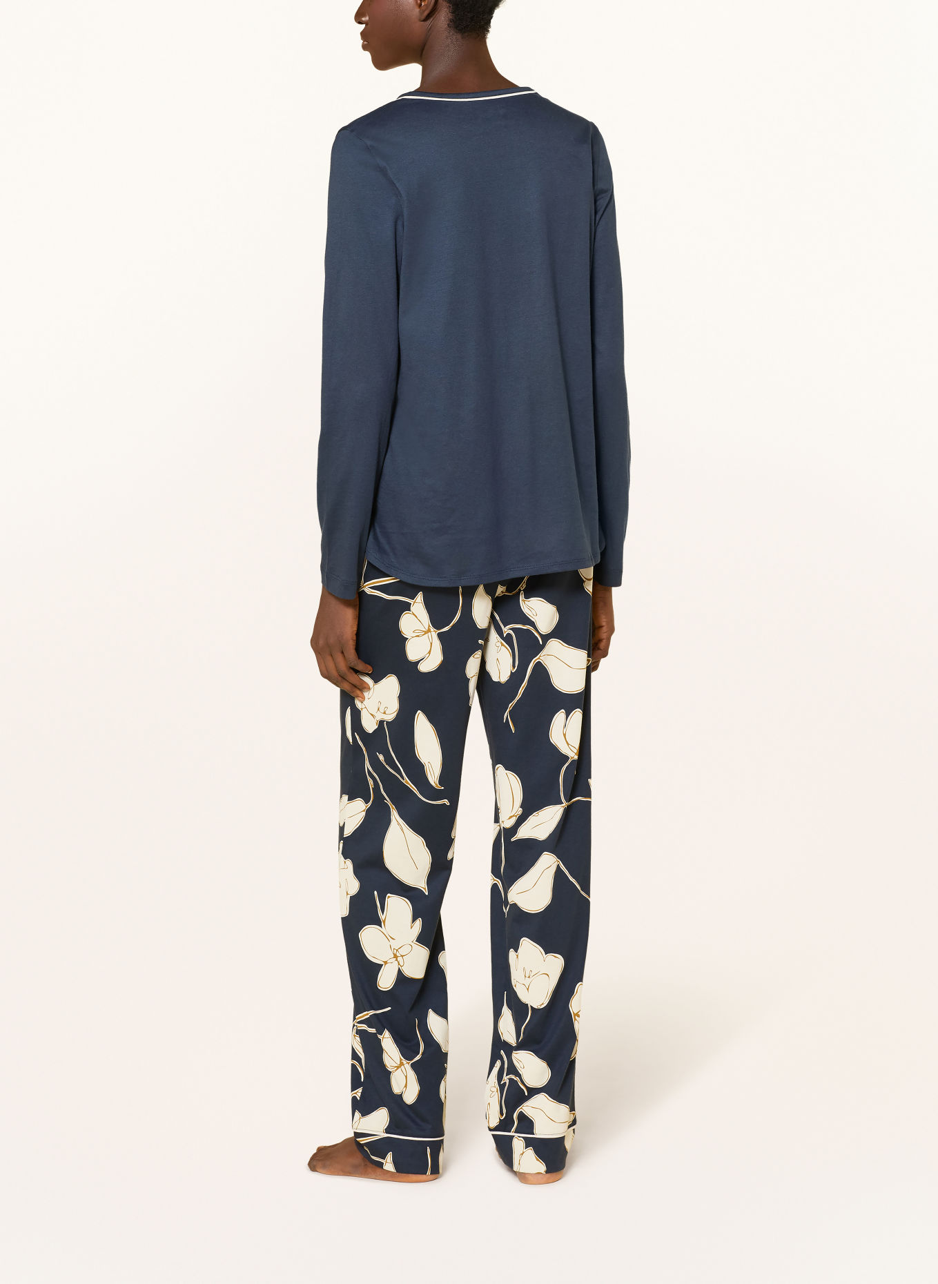 SCHIESSER Pyjama COMFORT NIGHTWEAR: DONKERBLAUW / LICHTBRUIN / CRÈME