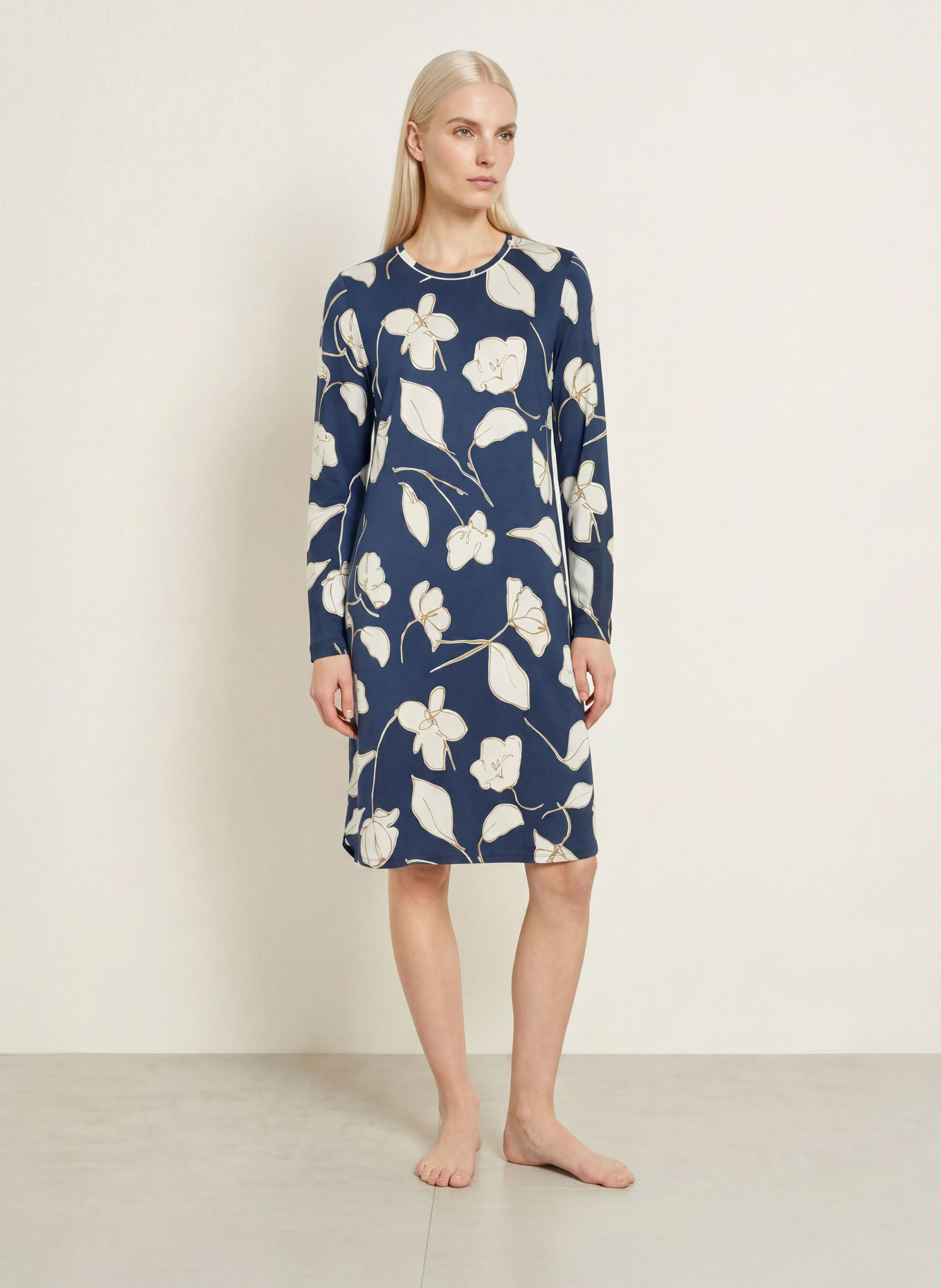 SCHIESSER Koszula nocna COMFORT NIGHTWEAR: GRANATOWY / KREMOWY / OLIWKOWY