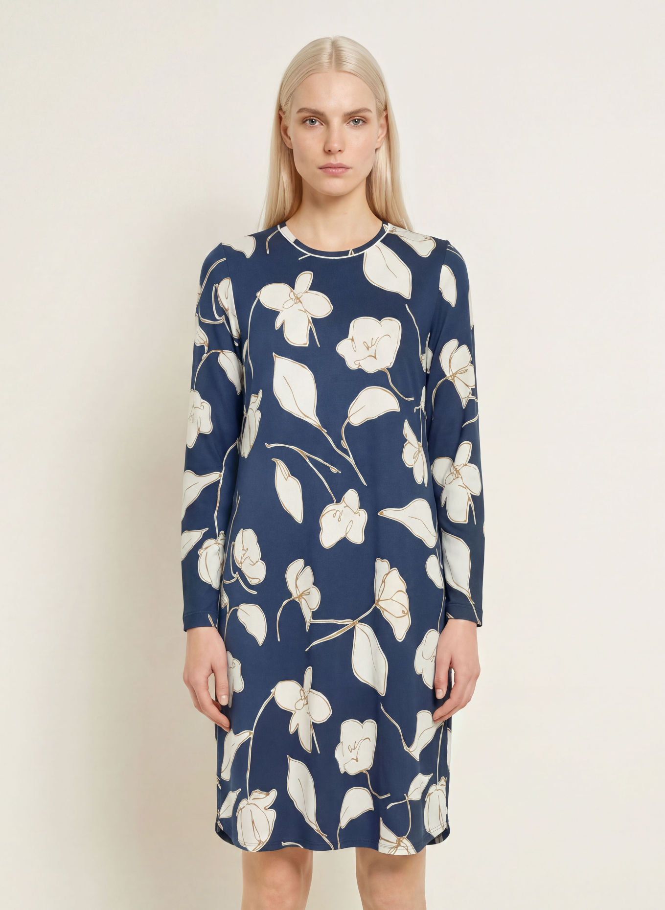 SCHIESSER Koszula nocna COMFORT NIGHTWEAR: GRANATOWY / KREMOWY / OLIWKOWY