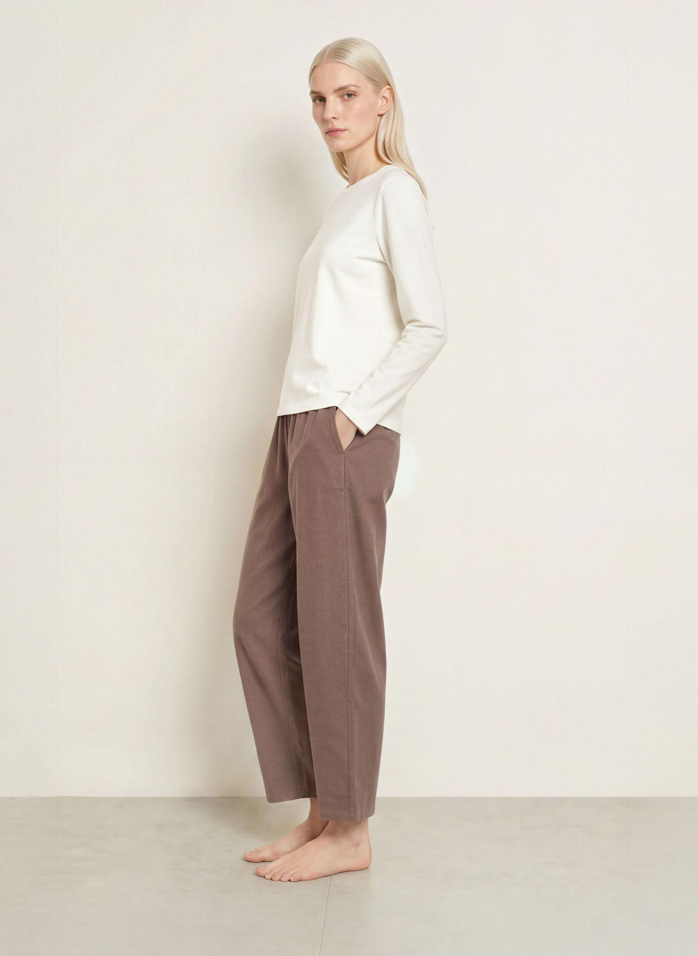 SCHIESSER Loungebroek van flanel: BRUIN