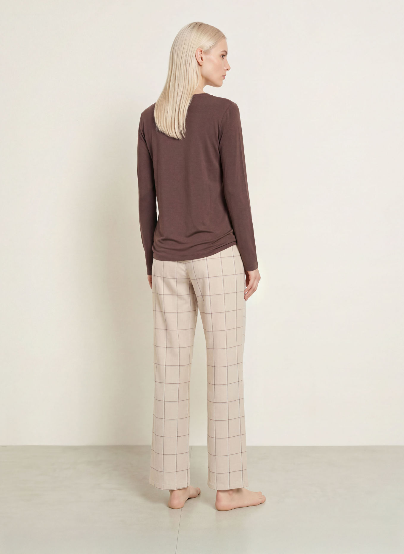 SCHIESSER Pyjamabroek van flanel: BEIGE / BRUIN / LICHTPAARS