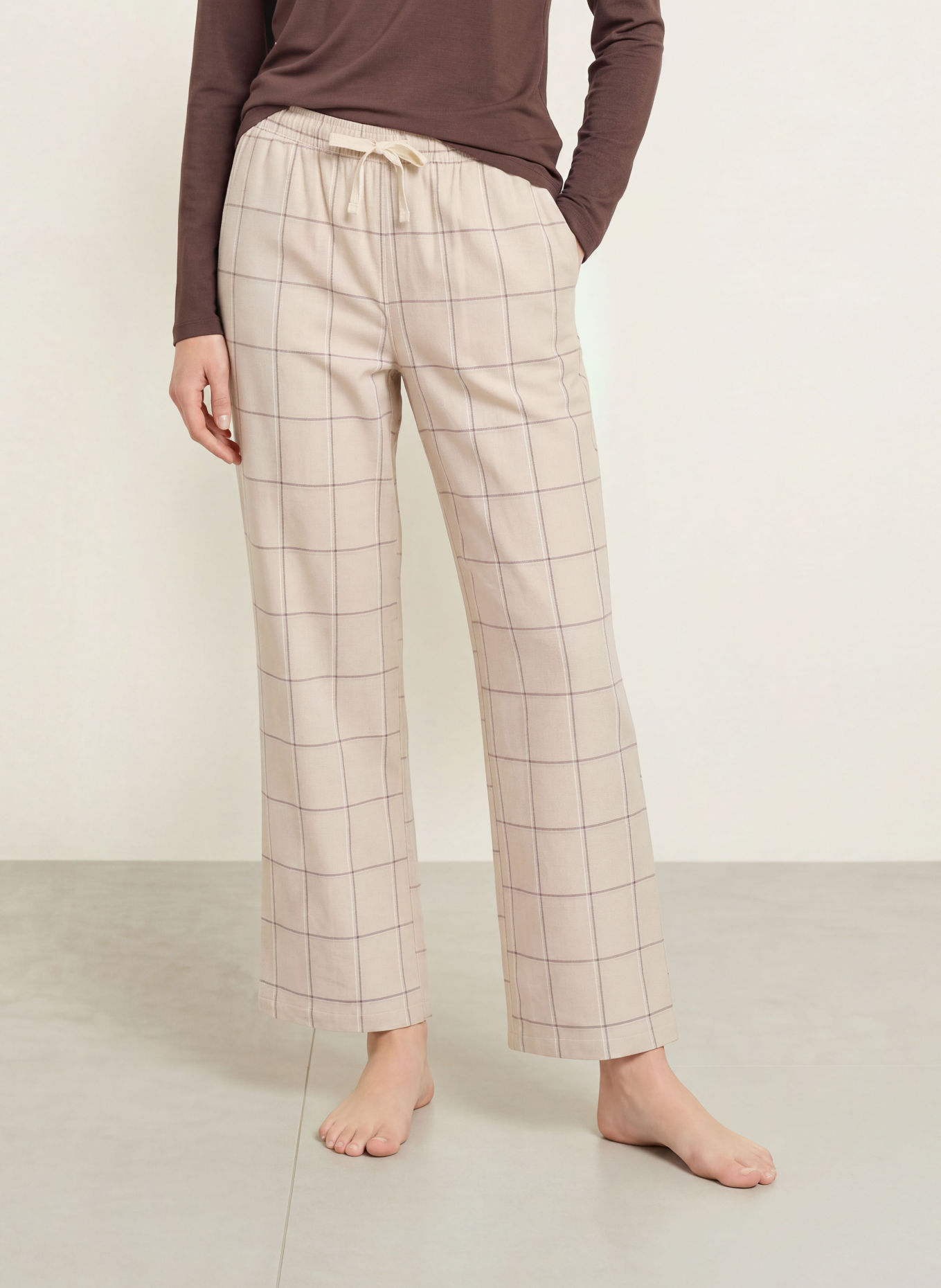 SCHIESSER Pyjamabroek van flanel: BEIGE / BRUIN / LICHTPAARS