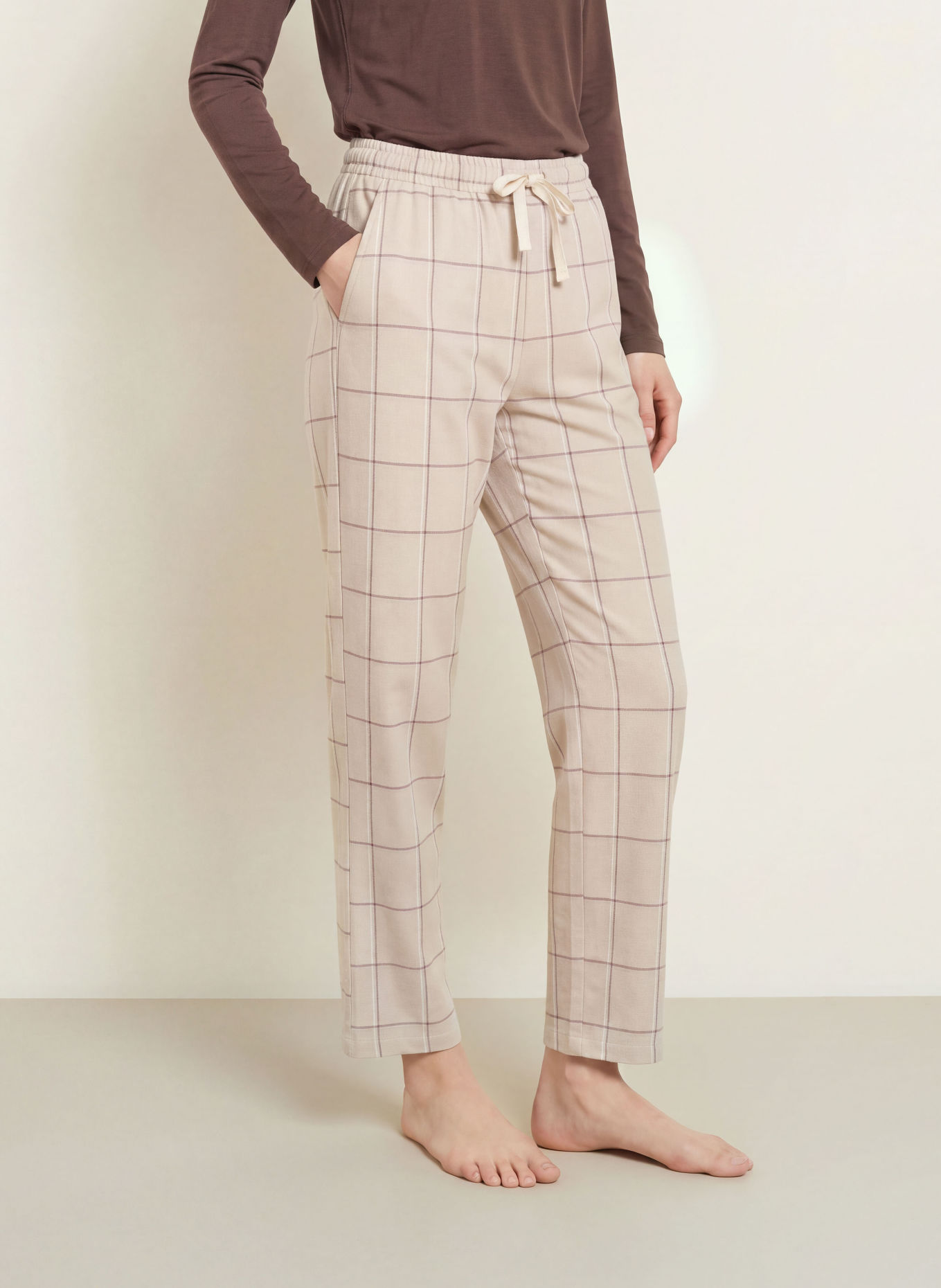 SCHIESSER Pyjamabroek van flanel: BEIGE / BRUIN / LICHTPAARS